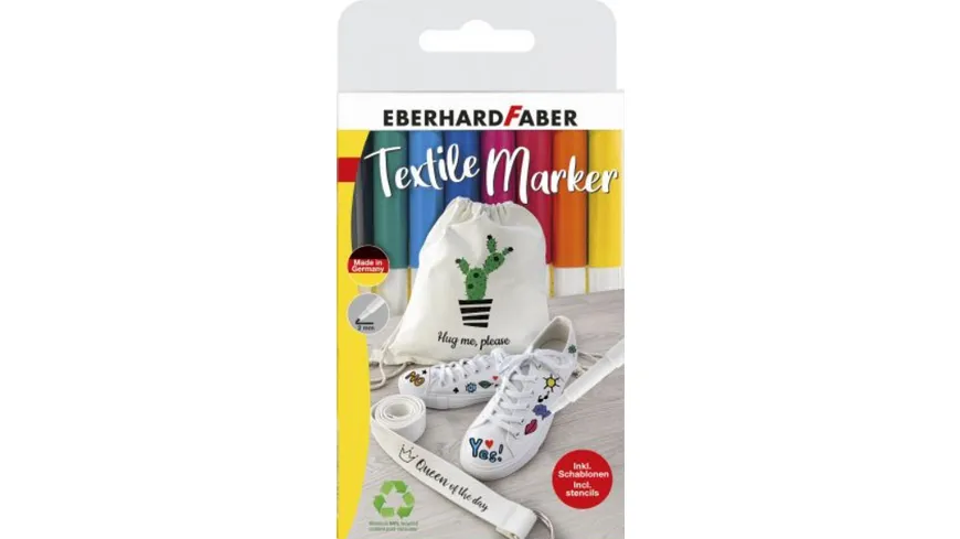 EBERHARD FABER Wäschemarker Textilstifte 8er Etui inkl. Schablonen
