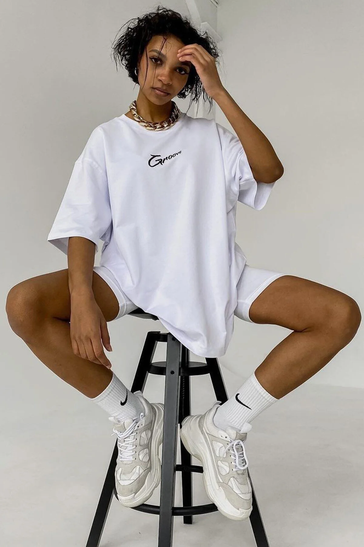 Madmext  Weißes bedrucktes Oversize-T-Shirt Mg1491