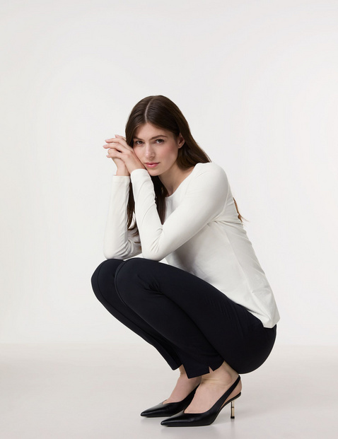 Basic Langarmshirt mit Satinblende