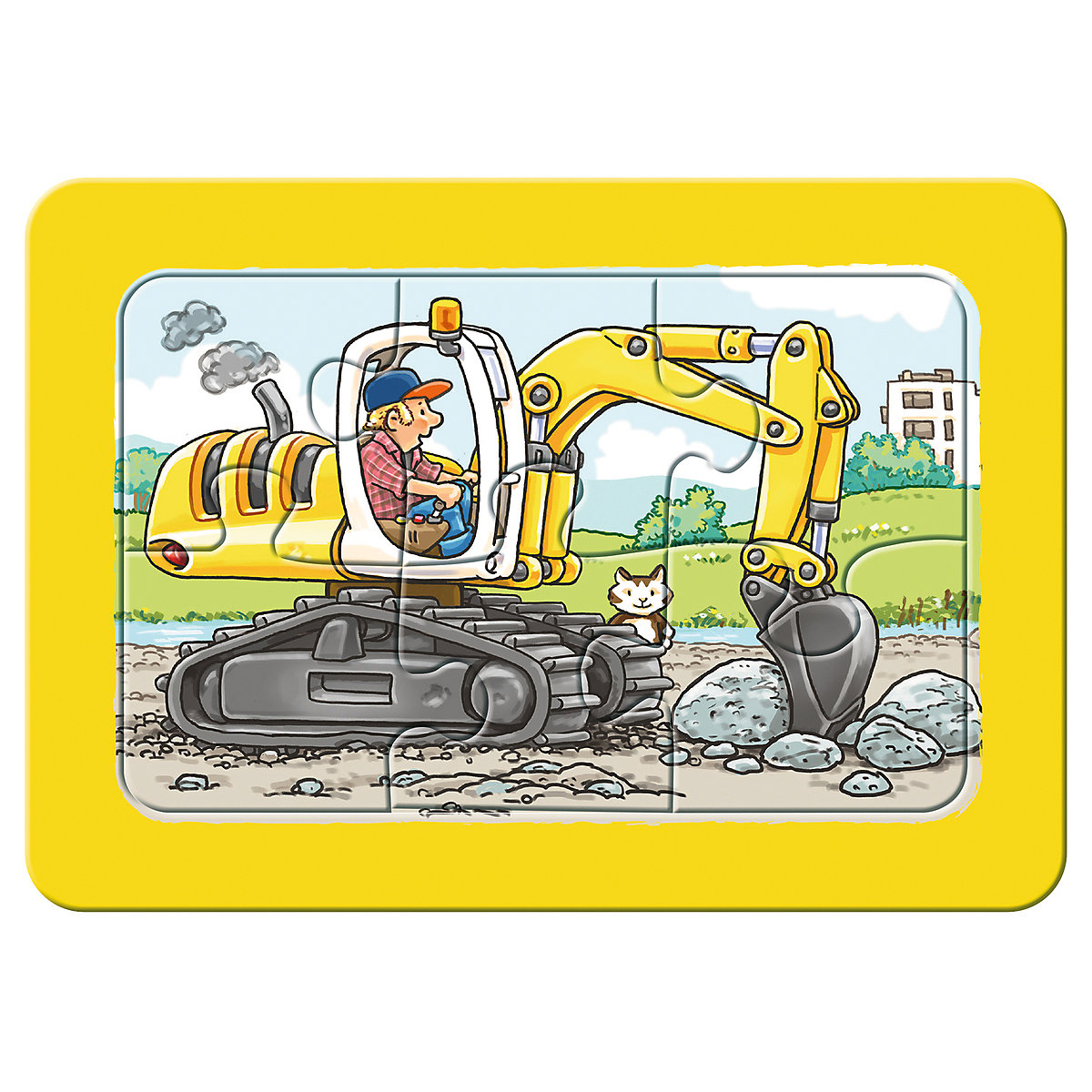 3er Set Puzzle, je 6 Teile, 21x15 cm, mit Rahmen, Bagger, Traktor und Kipplader