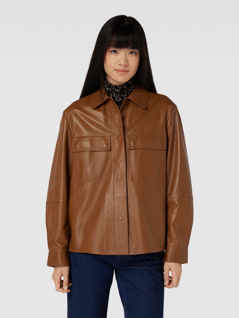 Hemdjacke aus Lammleder Modell 'CLASSE' in haselnuss braun