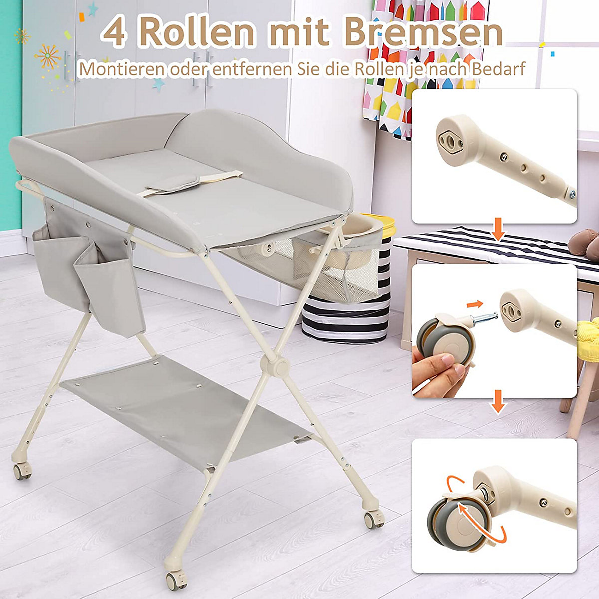 Wickeltisch Klappbar mit Wasserbecken & Rädern Wickelkommode