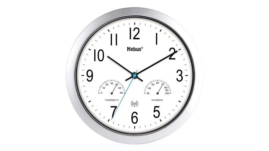 Mebus Funk Wanduhr mit Thermo-/Hygrometer weiß