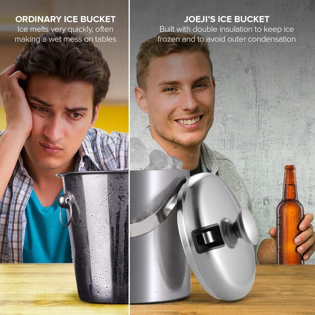JOEJI’S KITCHEN Eiswürfelbehälter Eiswürfelbehälter mit Deckel Edelstahl 1.3 L und Zange Sektkühler, Edelstahl Eimer