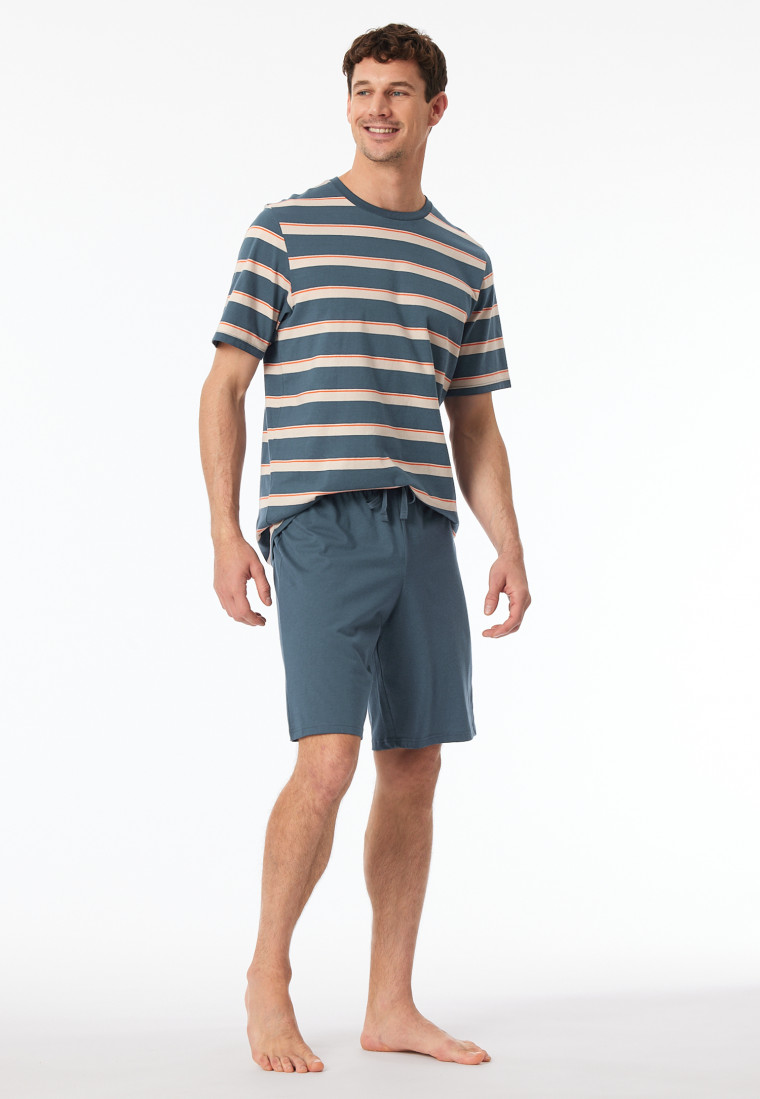 Schlafanzug kurz Streifen jeansblau - Casual Nightwear