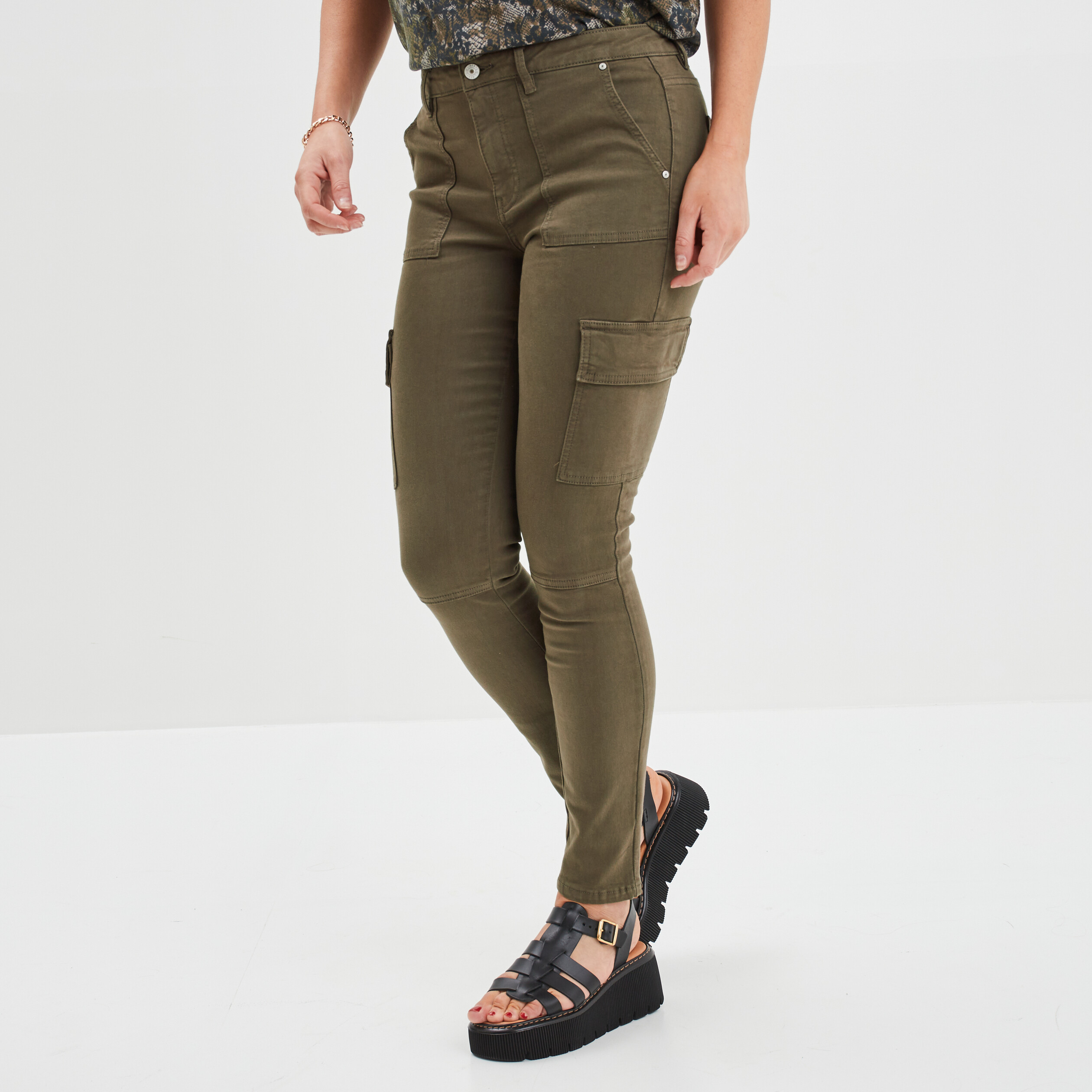 Pantalon cargo skinny 7 8ème Liberto marron foncé femme | La Halle