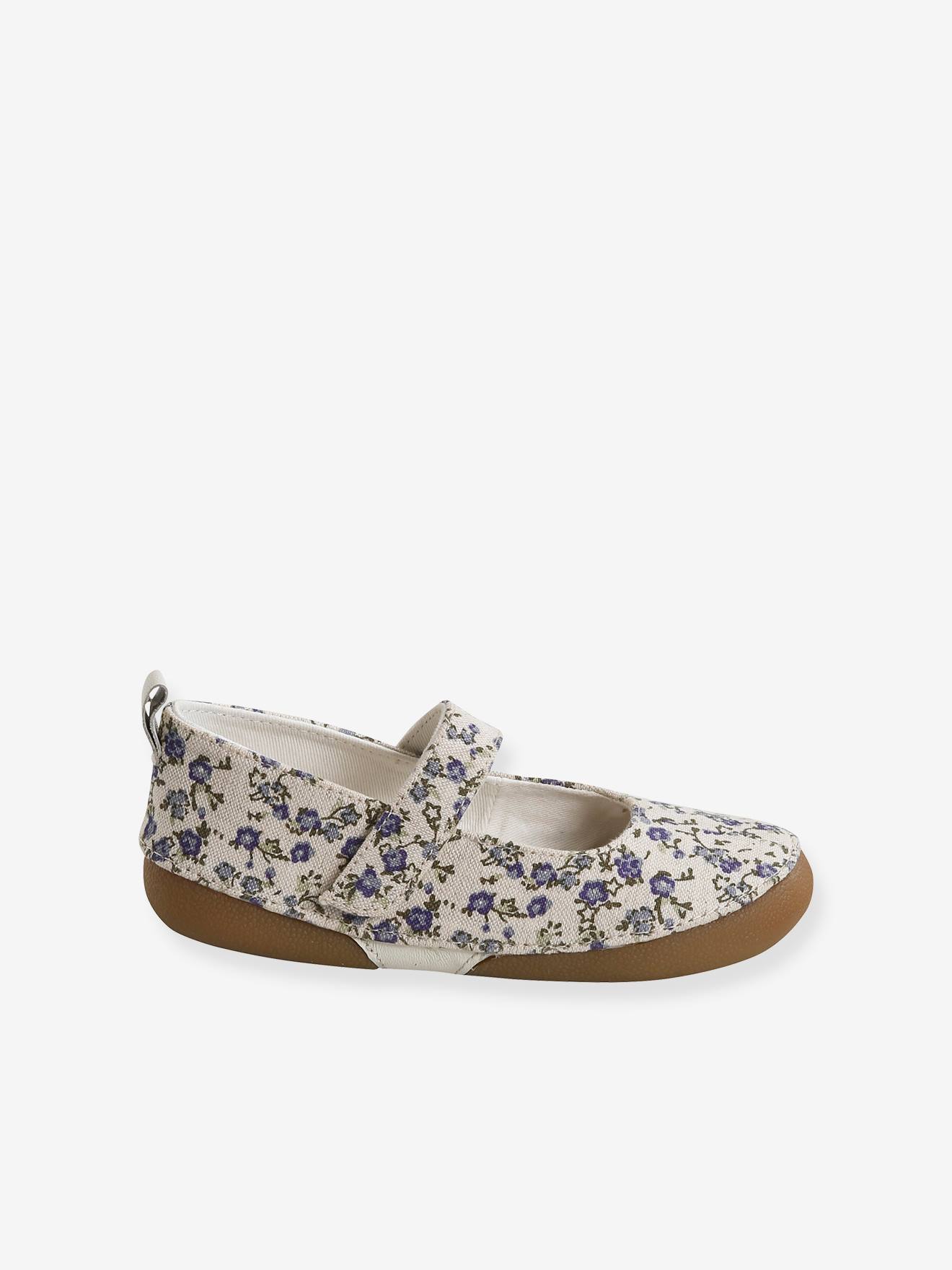 Chaussons scratchés enfant en toile bleu imprimé