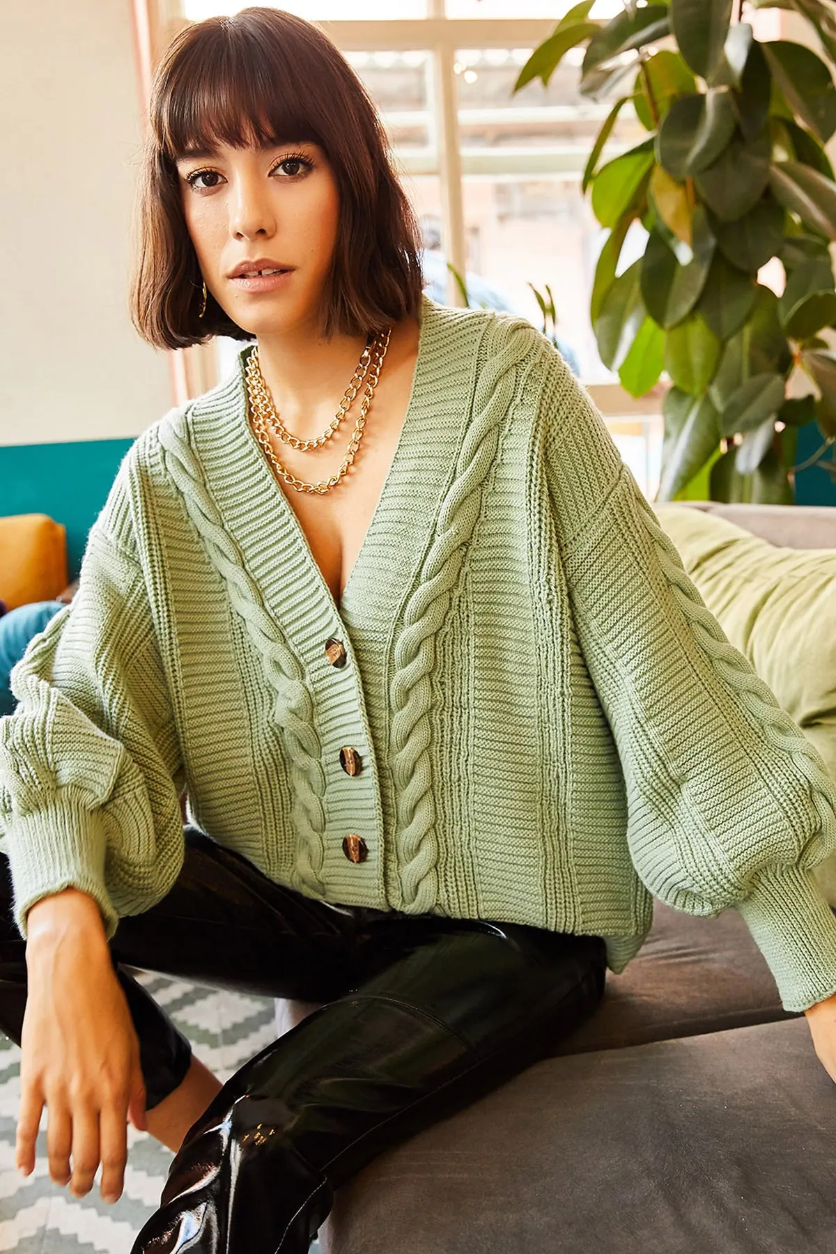 Olalook  Strickjacke - Grün - Oversized