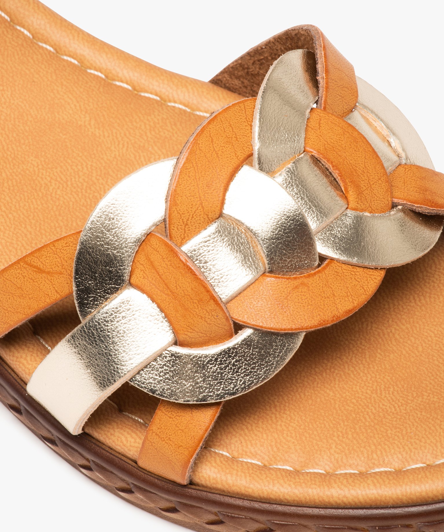 Sandales femme avec brides bicolore et semelle compensée or | GEMO
