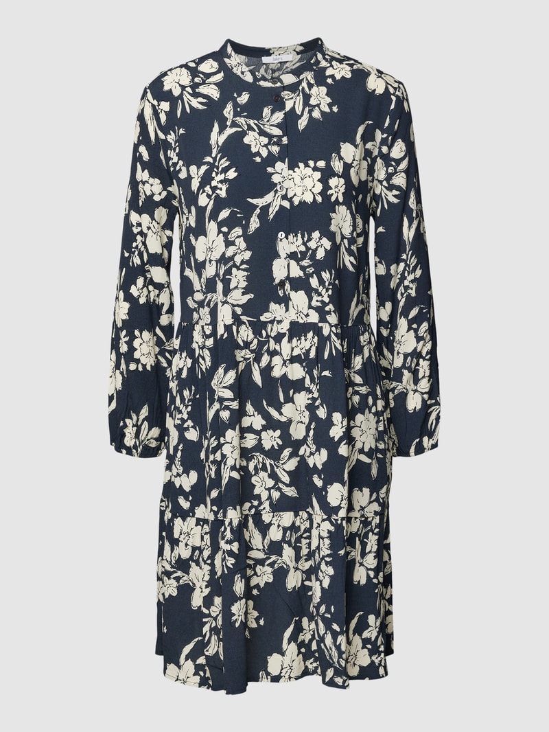 Knielanges Kleid aus Viskose mit floralem Muster in schwarz