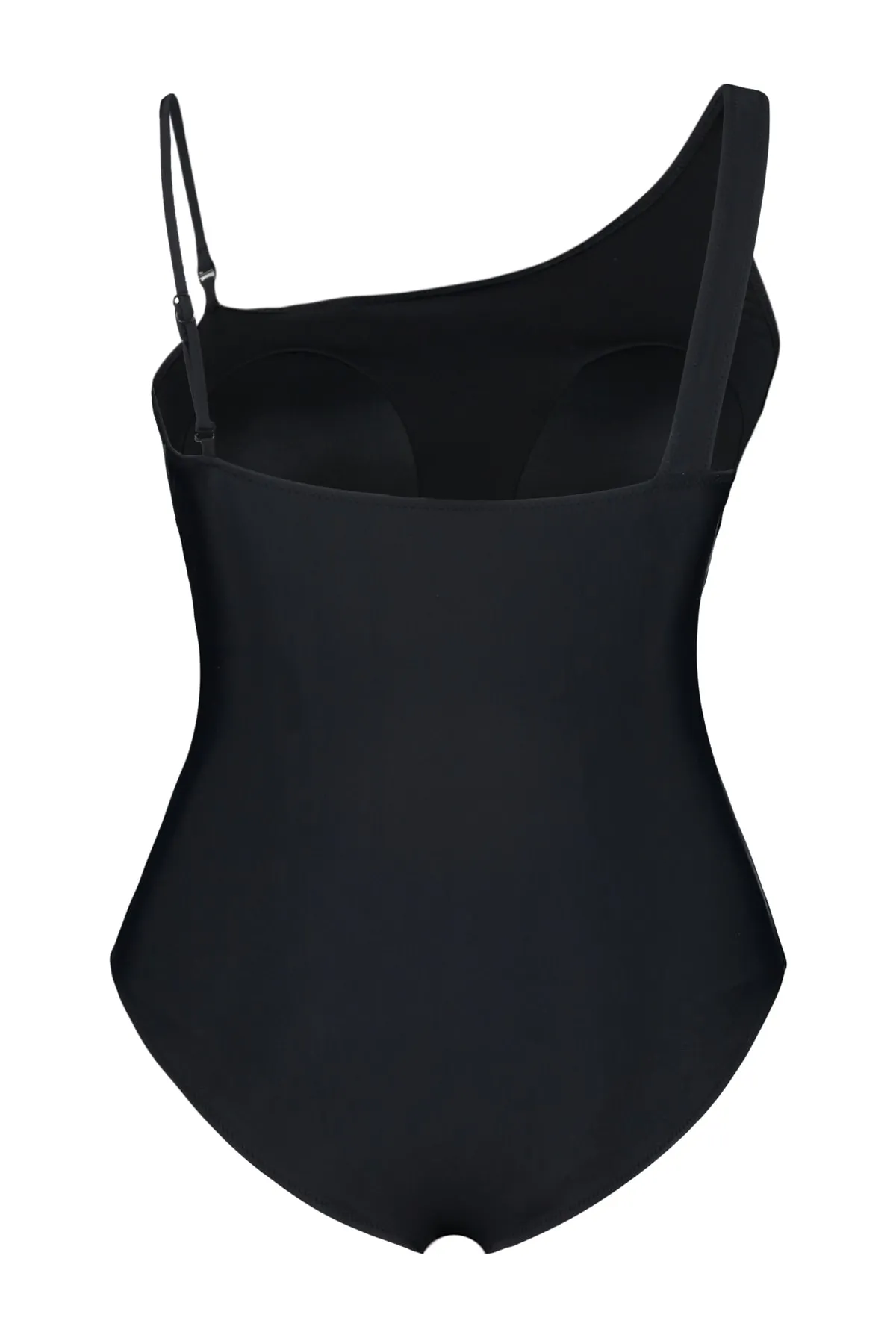 Trendyol Curve  Schwarzer Badeanzug mit One-Shoulder-Streifen und detailliertem Schlankheitseffekt TBSSS23AM00001