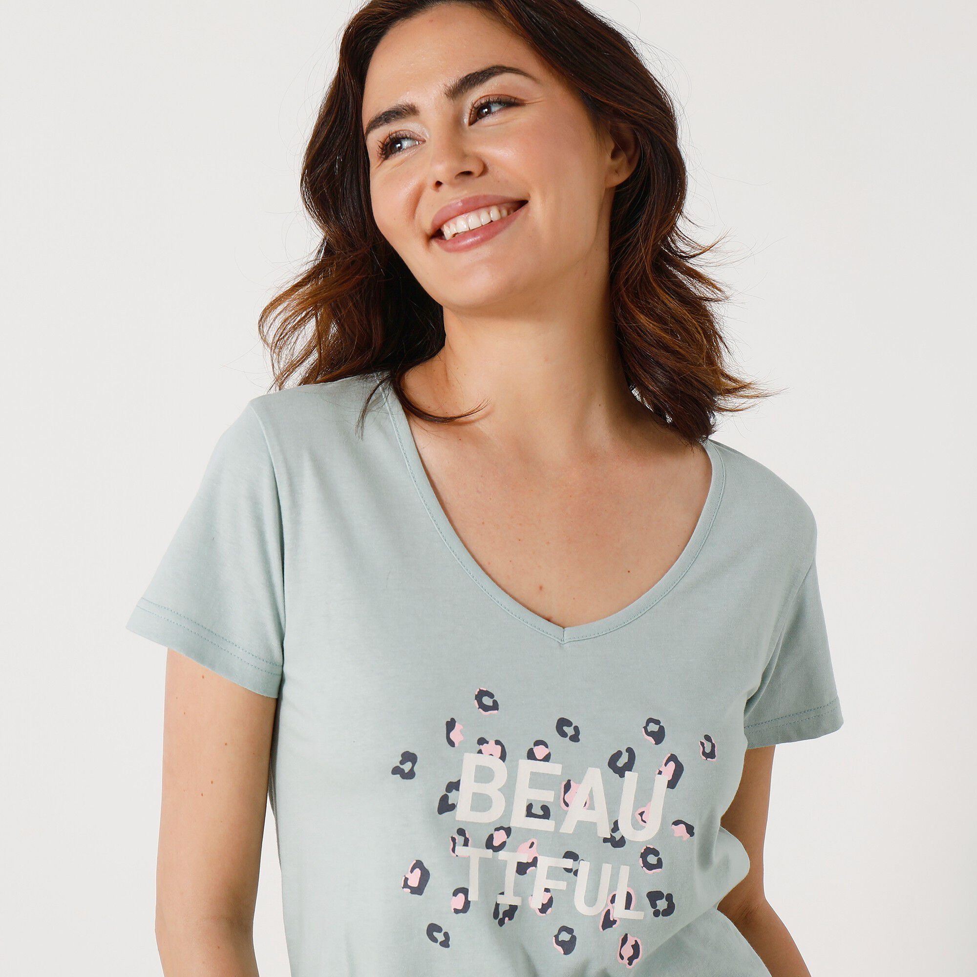 Tee-shirt manches courtes coton uni imprimé placé 