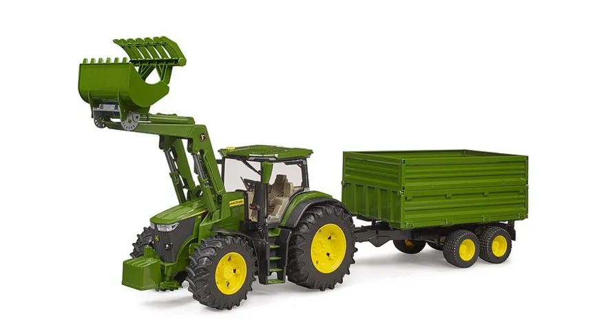 BRUDER - John Deere 7R 350 mit Frontlader und Tandemachstransportanhänger 03155