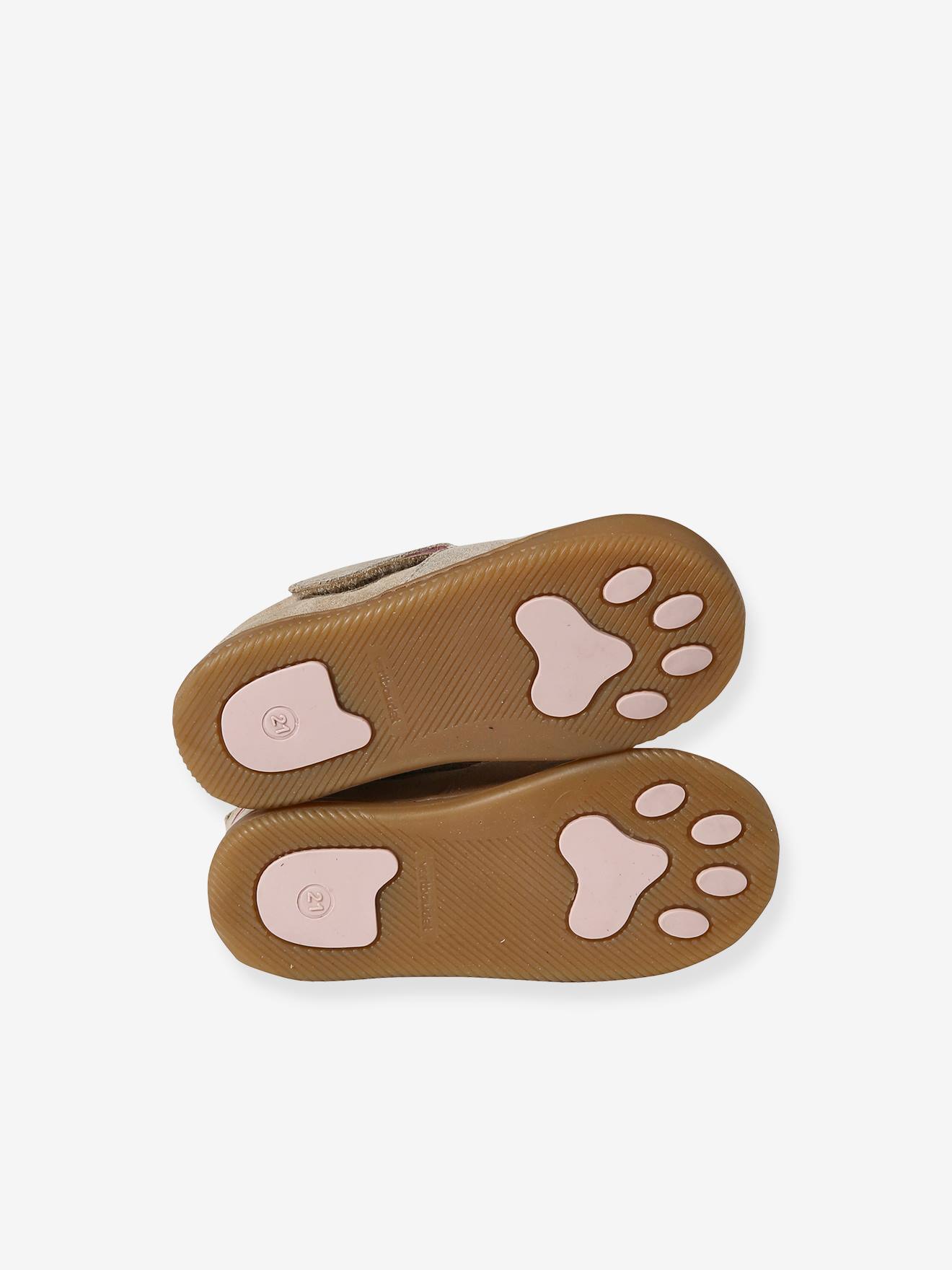 Chaussons scratchés bébé en cuir souple or