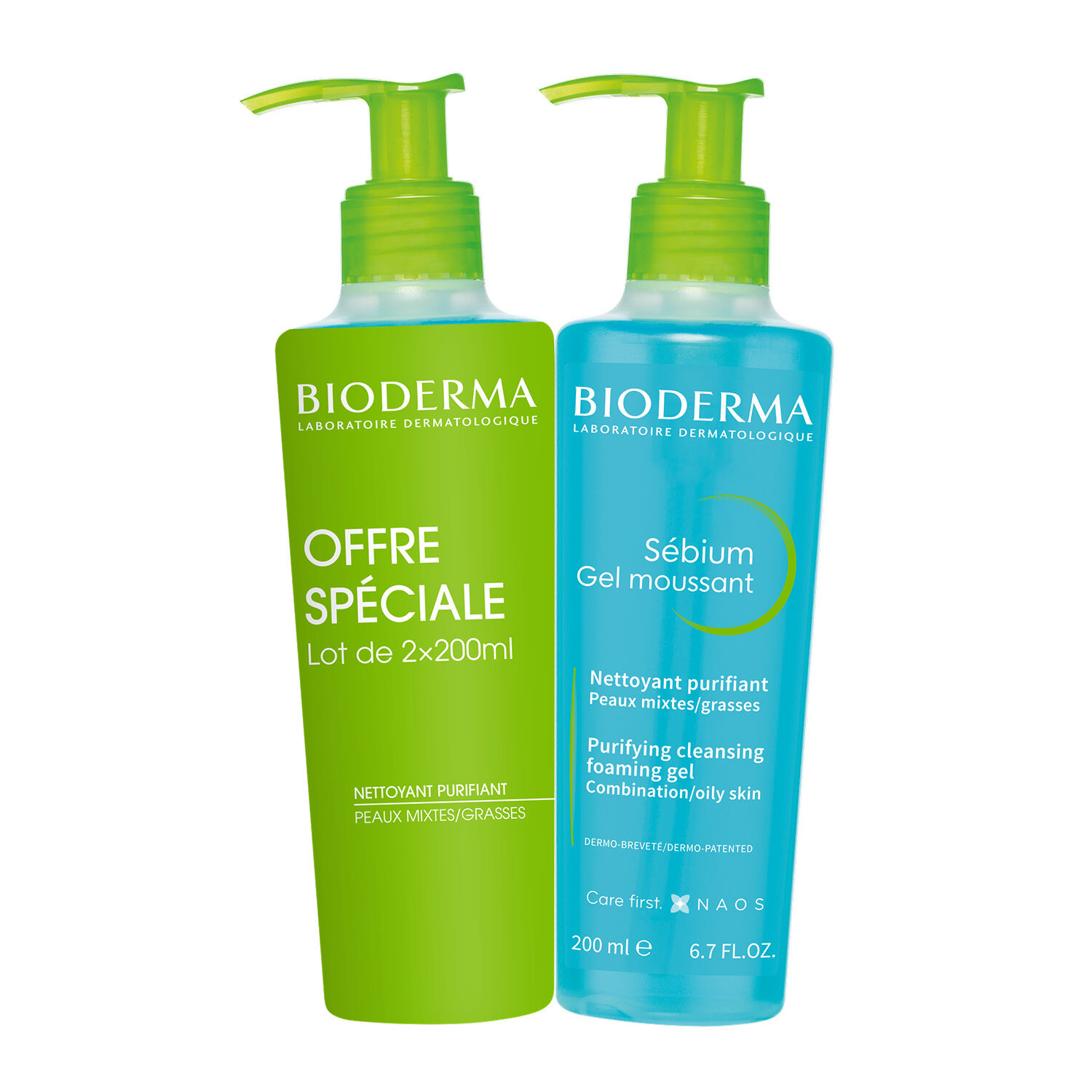 Bioderma Sébium Gel Moussant Nettoyant Purifiant Doux Quotidien - Peaux Mixtes à Grasses 2 x 200ml