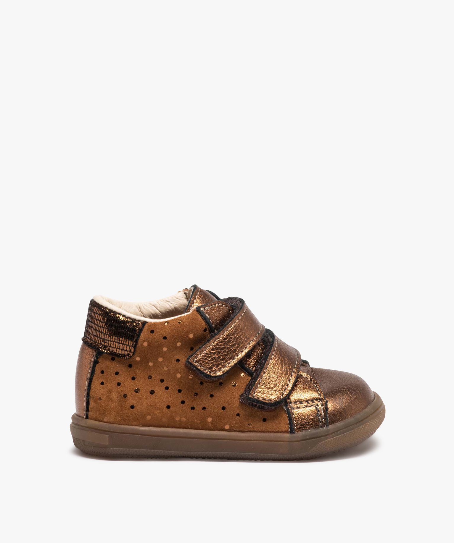 Chaussures de marche bébé dessus cuir brillant - Bopy camel | GEMO