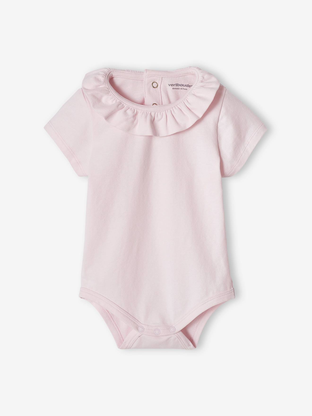 Lot de 2 bodies bébé col fantaisie manches courtes ouverture dos lilas poudré