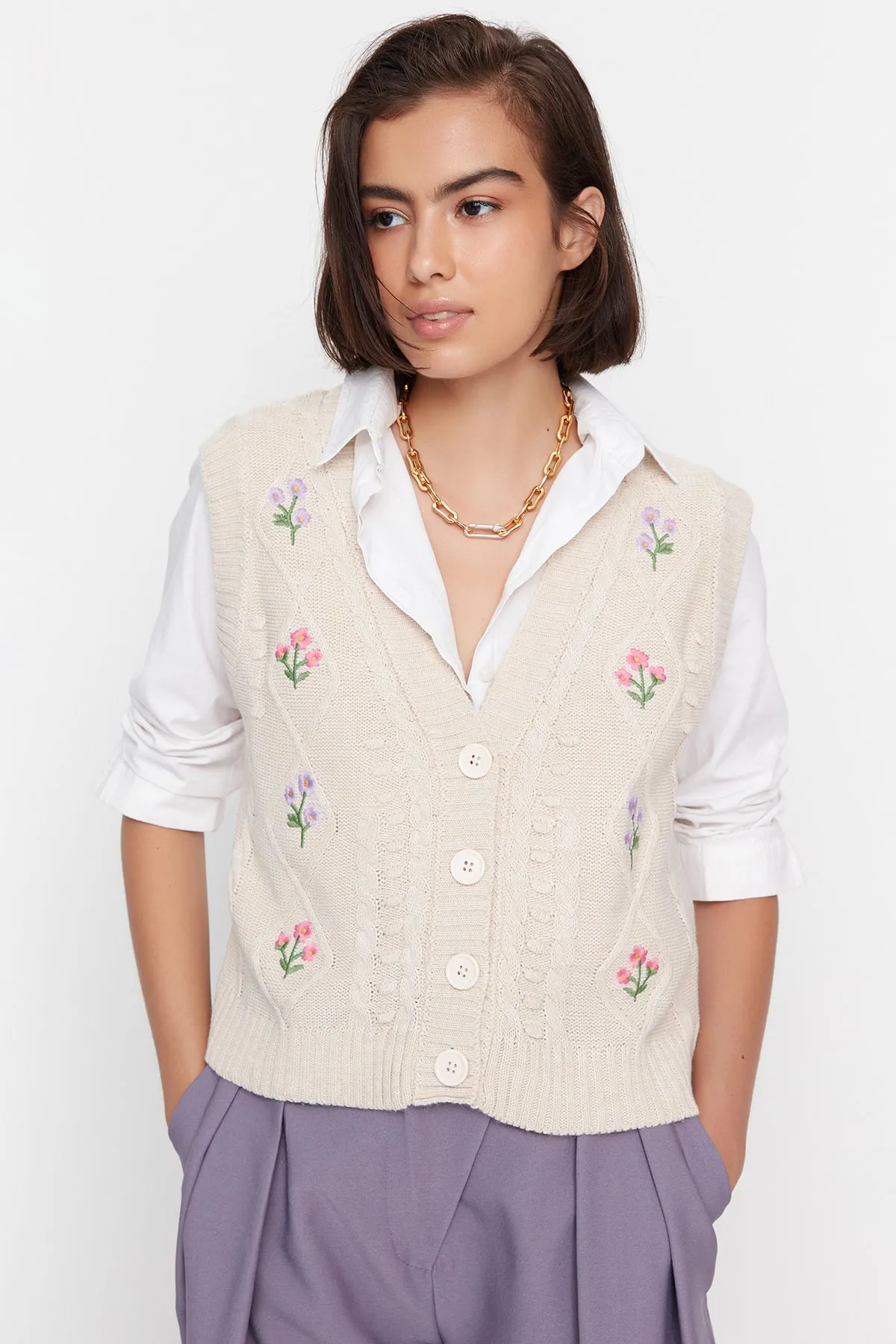 Trendyol Collection  Strickweste - Beige - Regular Fit