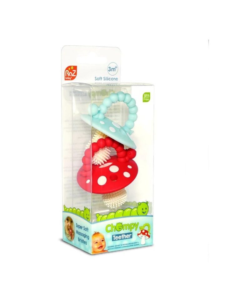 RaZbaby Beißringe 2er logopädisch Pilze für Babys 100% Silikon 3M  in Blau günstig kaufen onesize