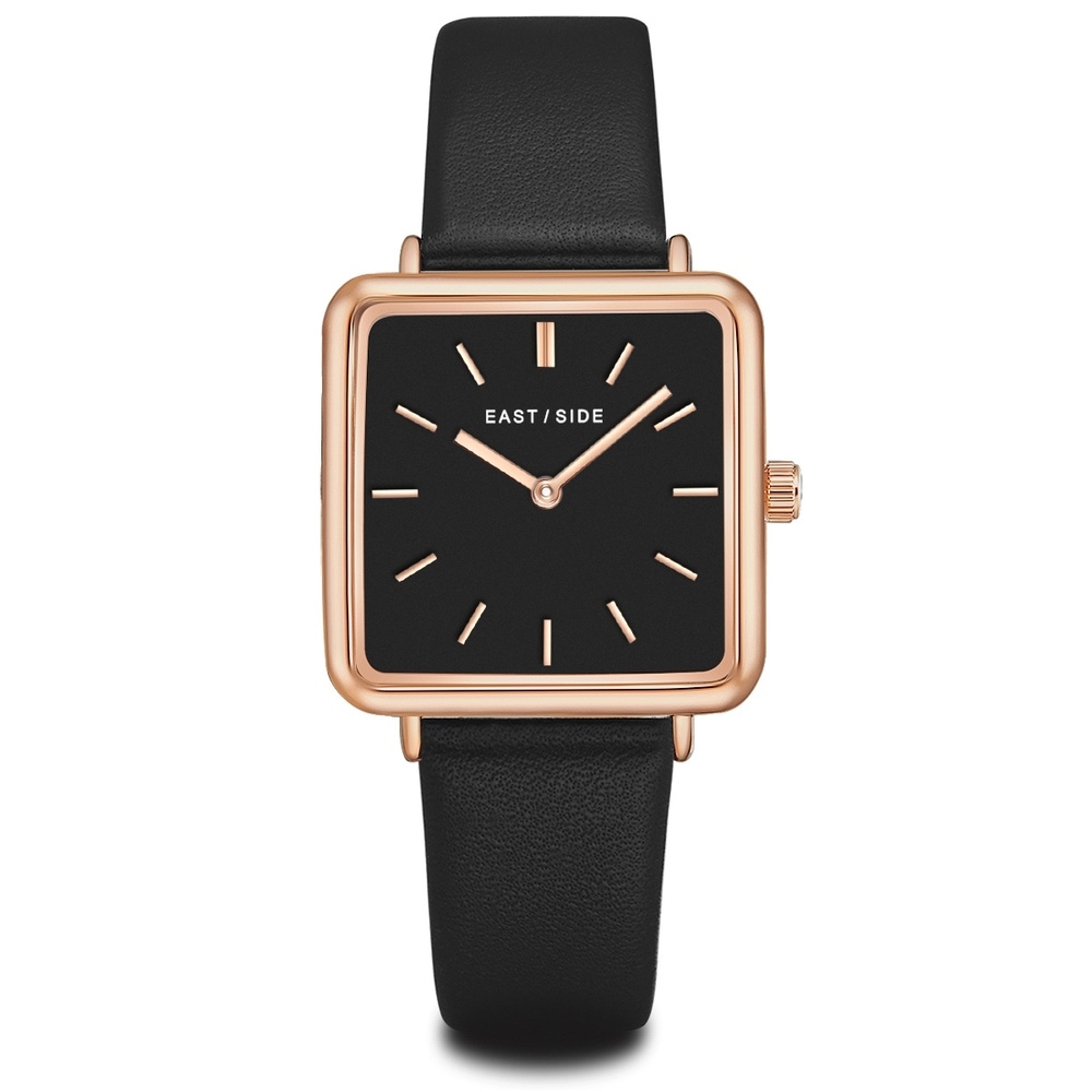 EASTSIDE Montre à quartz Grand en Or rose Cuir véritable en Noir Montre