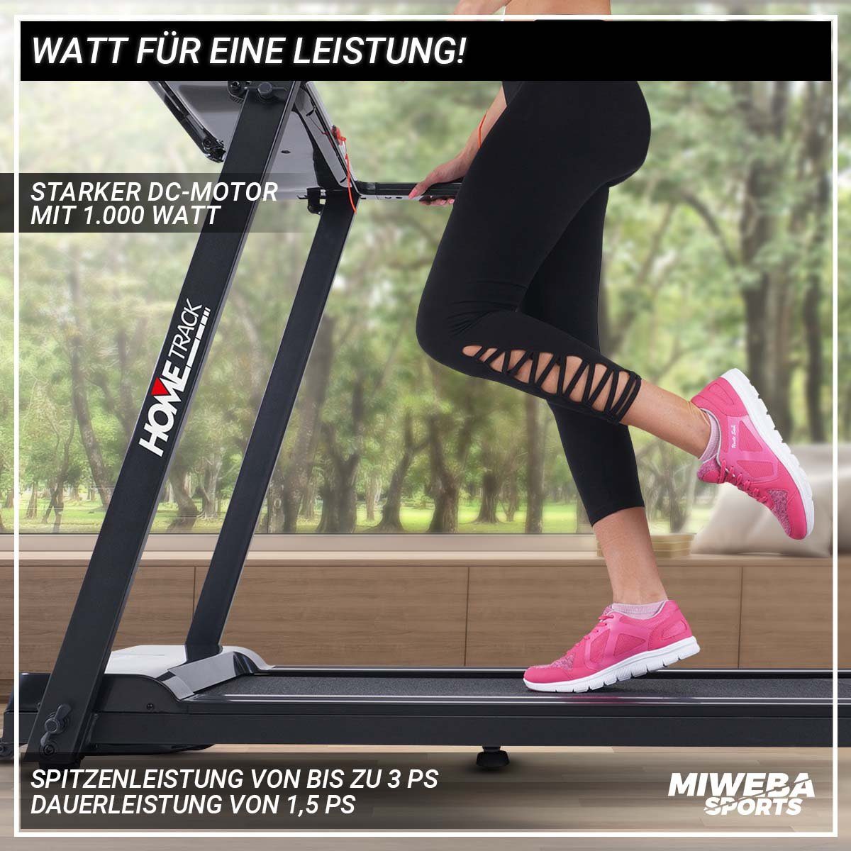 Miweba Sports Laufband Profi Sportgerät HT500 - 14 km/h – Ultra Leicht - klappbar (Treadmill, Trainingsgerät, Heimtrainer, Speedrunner, Fitness, Workout, 1-tlg., 120 kg Traglast, 12 Laufprogramme, Handy/-Tablethalter, LCD-Display, Pulssensor, Safety-