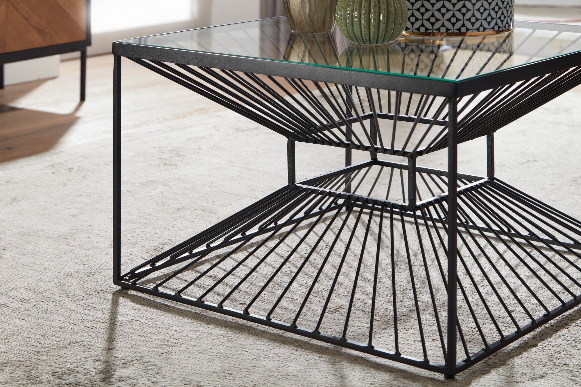 FINEBUY Couchtisch FB82286 (Glas Metall 55x55x36 cm, Sofatisch Schwarz), Wohnzimmertisch Quadratisch, Beistelltisch Modern
