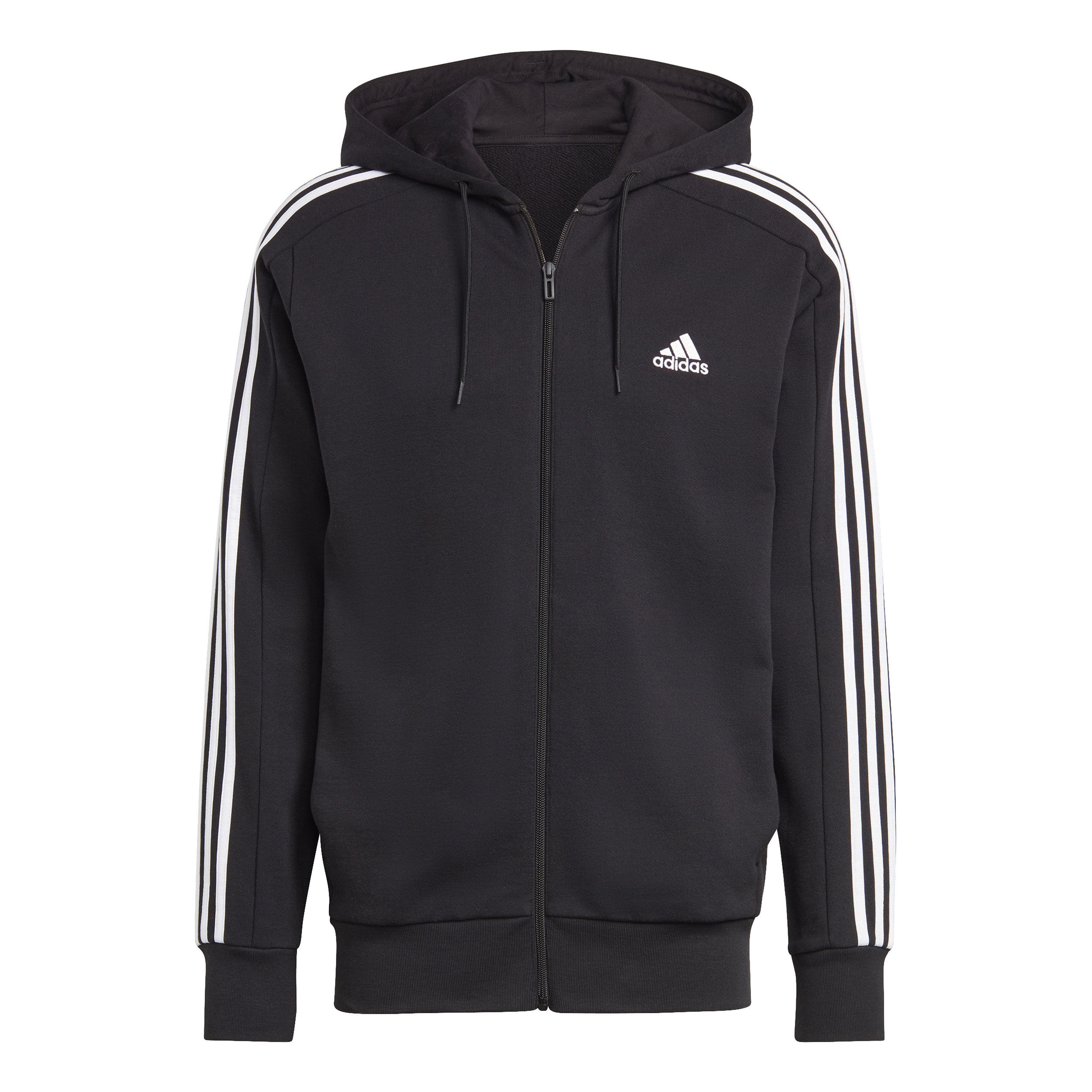 Essentials French Terry 3-Stripes Full-Zip Sweatjacke Herren - Schwarz, Weiß