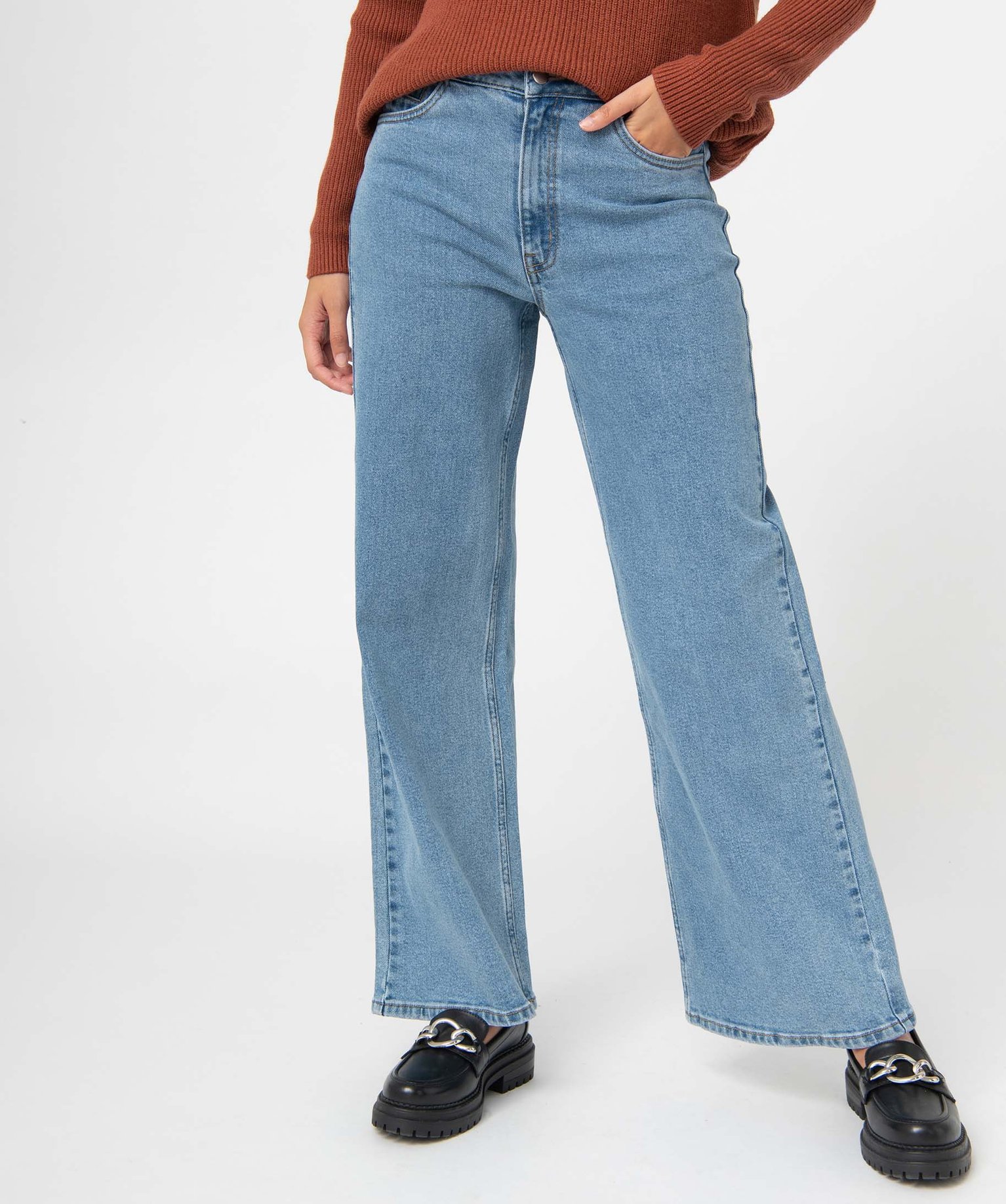 Jean femme wide leg taille haute stone | GEMO