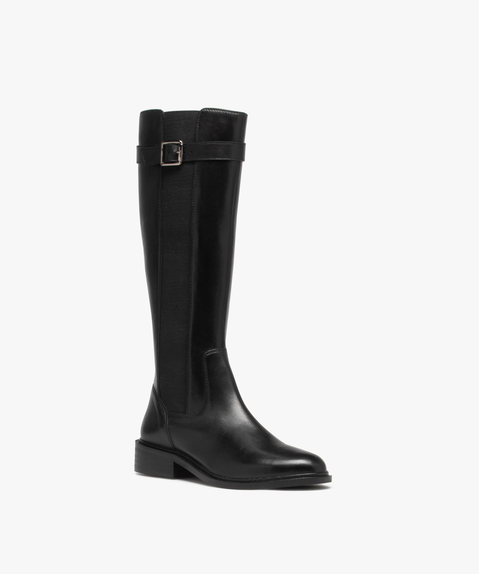 Bottes femme à talon plat en cuir uni et à zip - Taneo noir | GEMO
