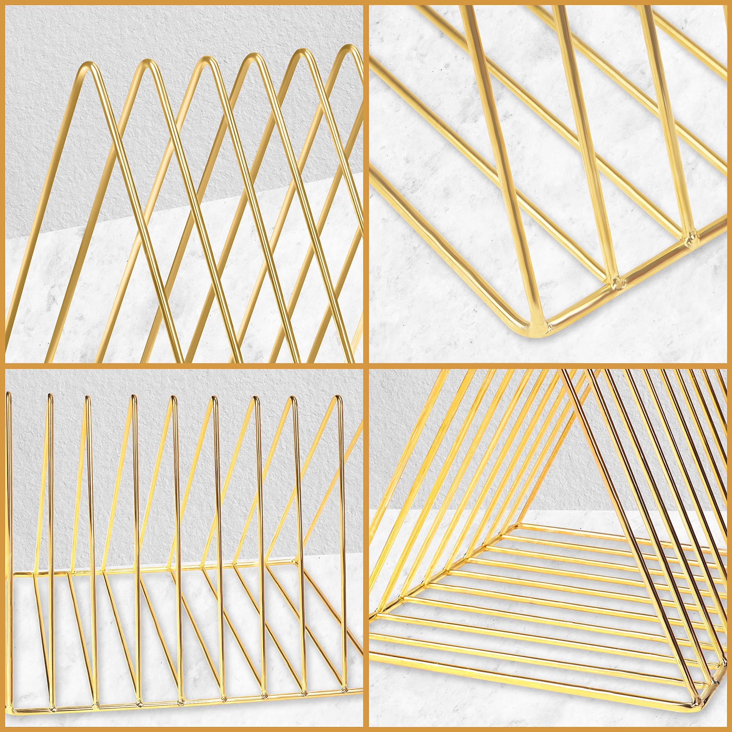 Belle Vous Zeitungsständer Metall Buchstütze mit 9 Fächern - Gold, Dreieckig, Metal Bookend with 9 Slots - Gold, Triangular