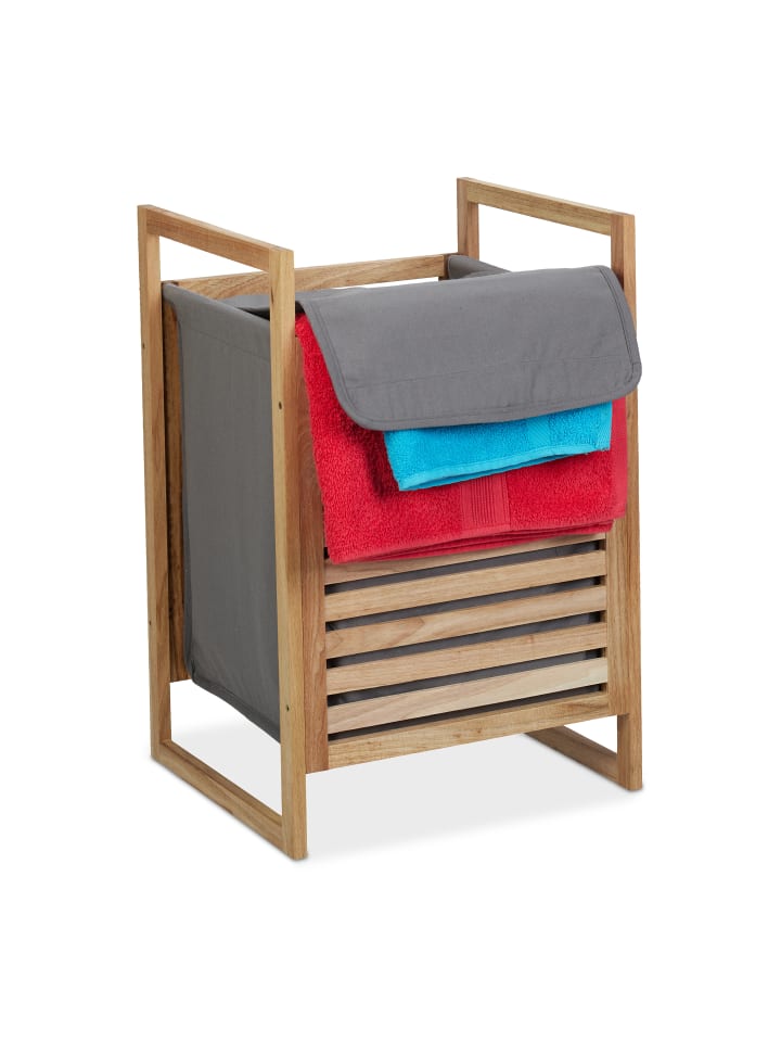 relaxdays Wäschekorb in Natur/ Grau - (B)40 x (H)60 x (T)35 cm günstig kaufen onesize