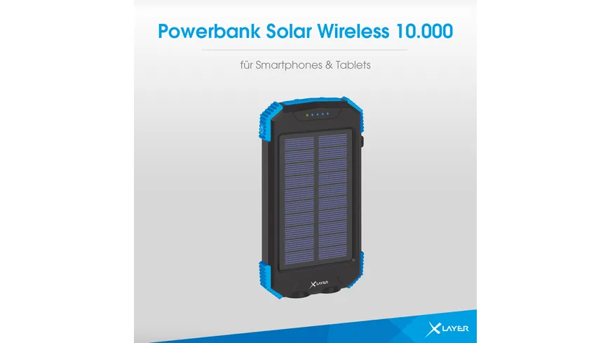 Zusatzakku XLayer Powerbank PLUS Solar Wireless 5W Black/Blue 10.000 mAh