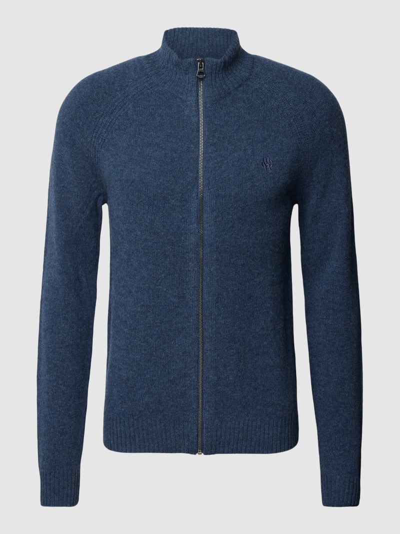Strickjacke mit Label-Stitching Modell 'GEORG' in marineblau meliert