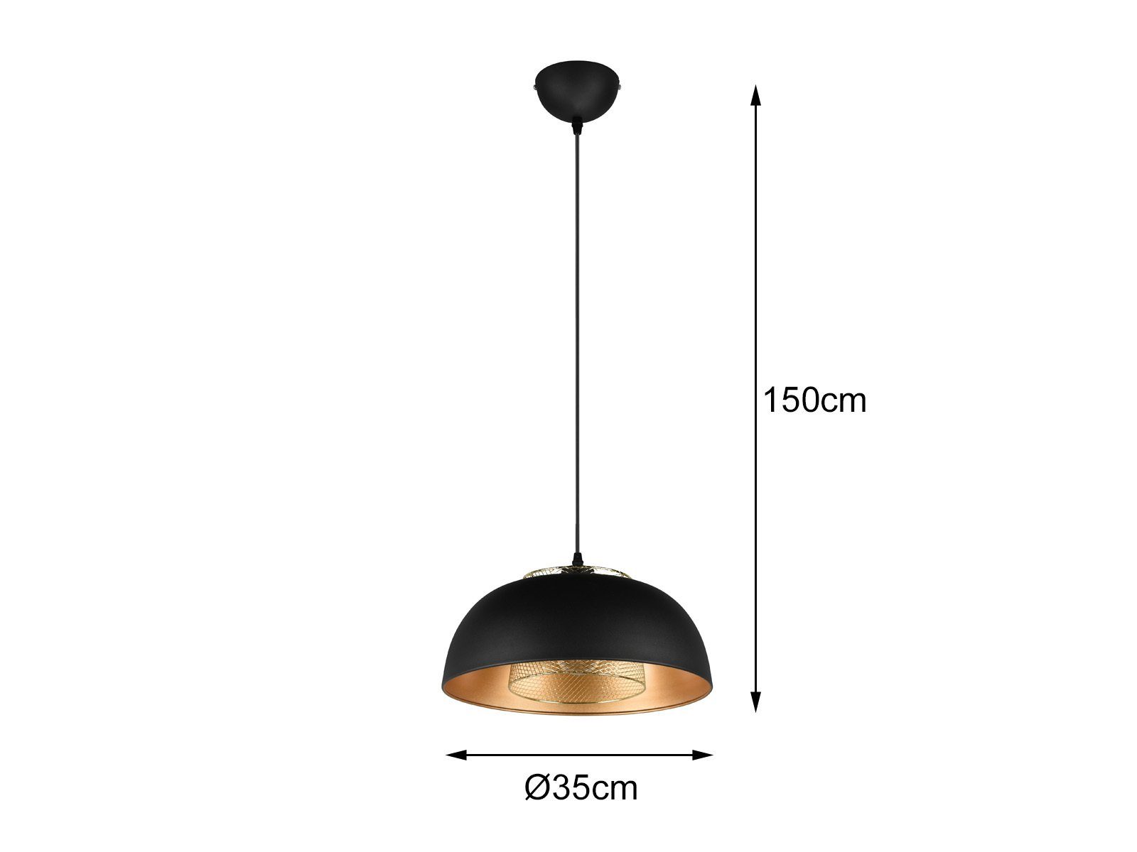 meineWunschleuchte LED Pendelleuchte, Dimmfunktion, LED wechselbar, warmweiß, Designer Esstischlampe einflammig über Kücheninsel Schwarz Gold, 35cm