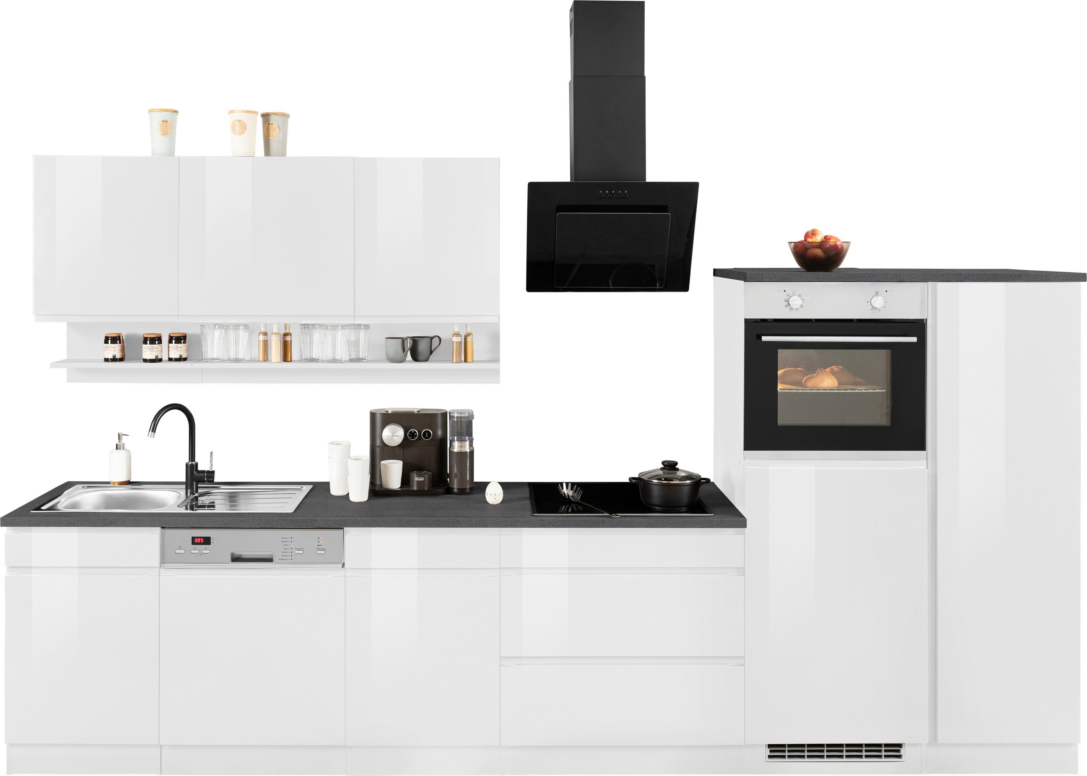 HELD MÖBEL Küche Virginia, Breite 350 cm, mit Glaskeramik-oder Induktionskochfeld