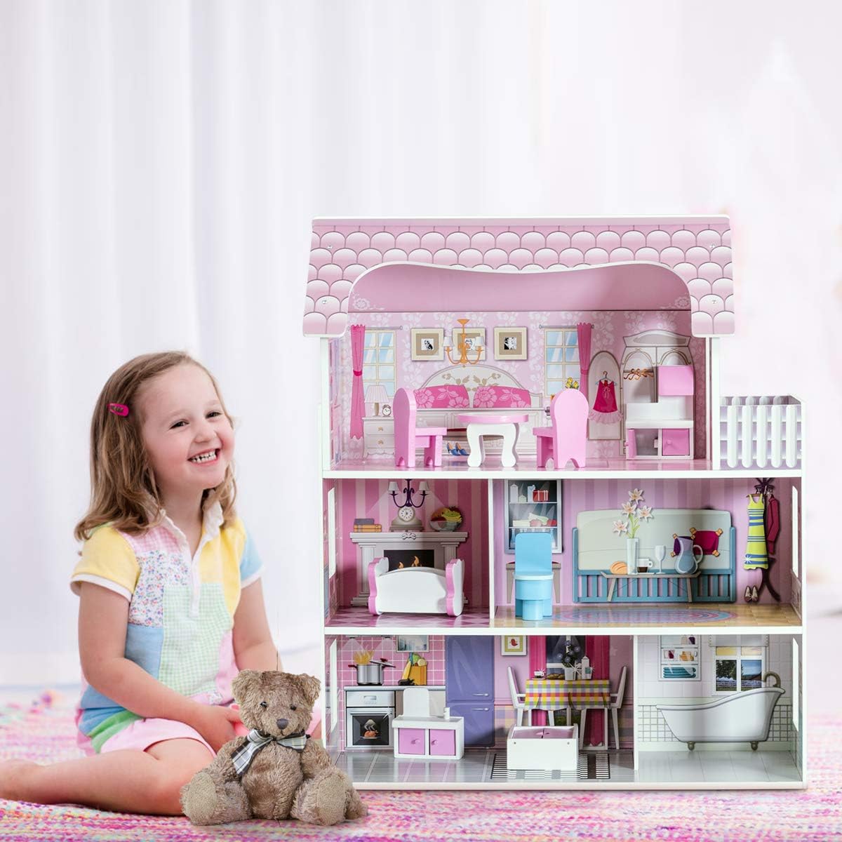Costway COSTWAY Puppenhaus aus Holz
