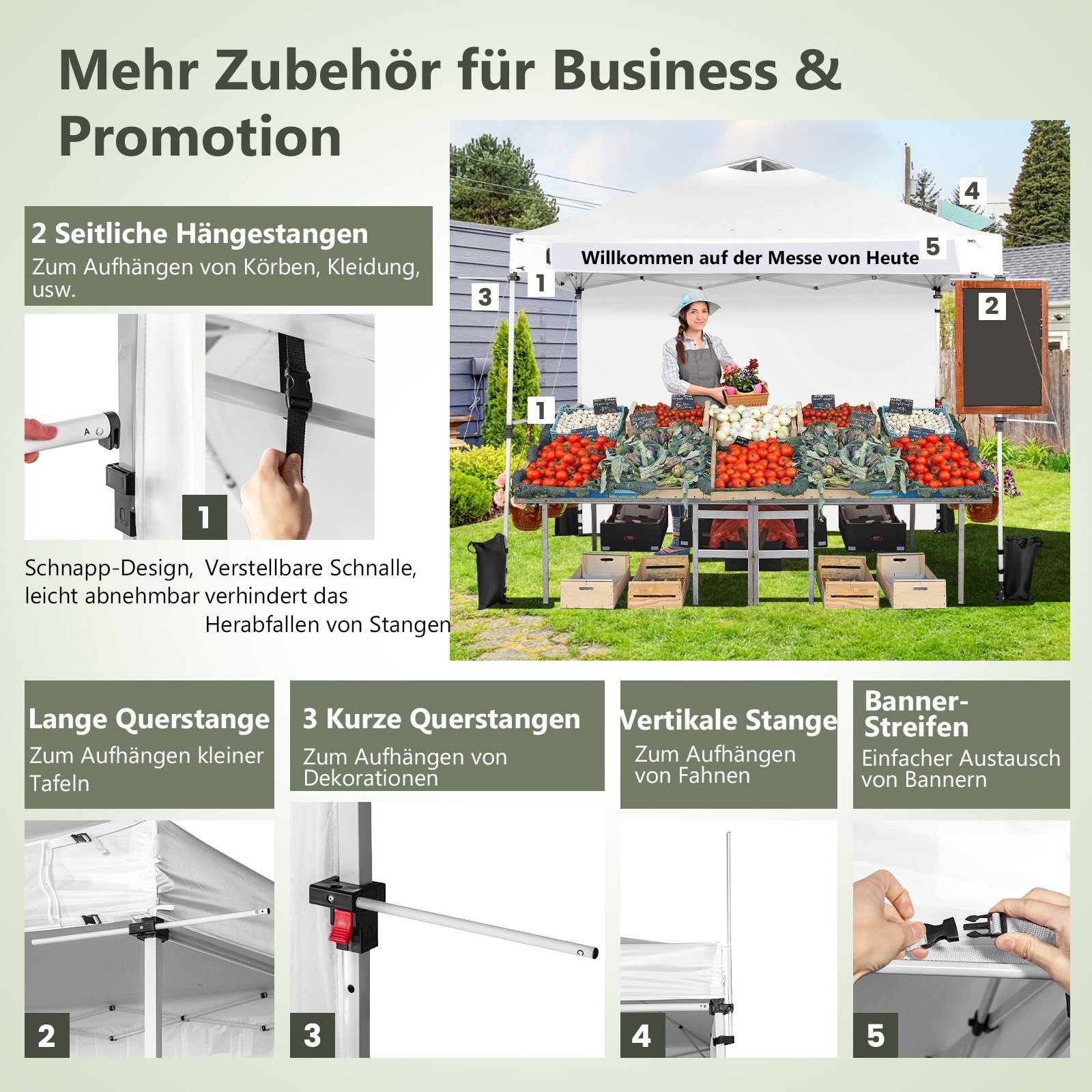 COSTWAY Faltpavillon 3x3m Pop Up Pavillon, faltbar&tragbar, UV-Schutz 50+