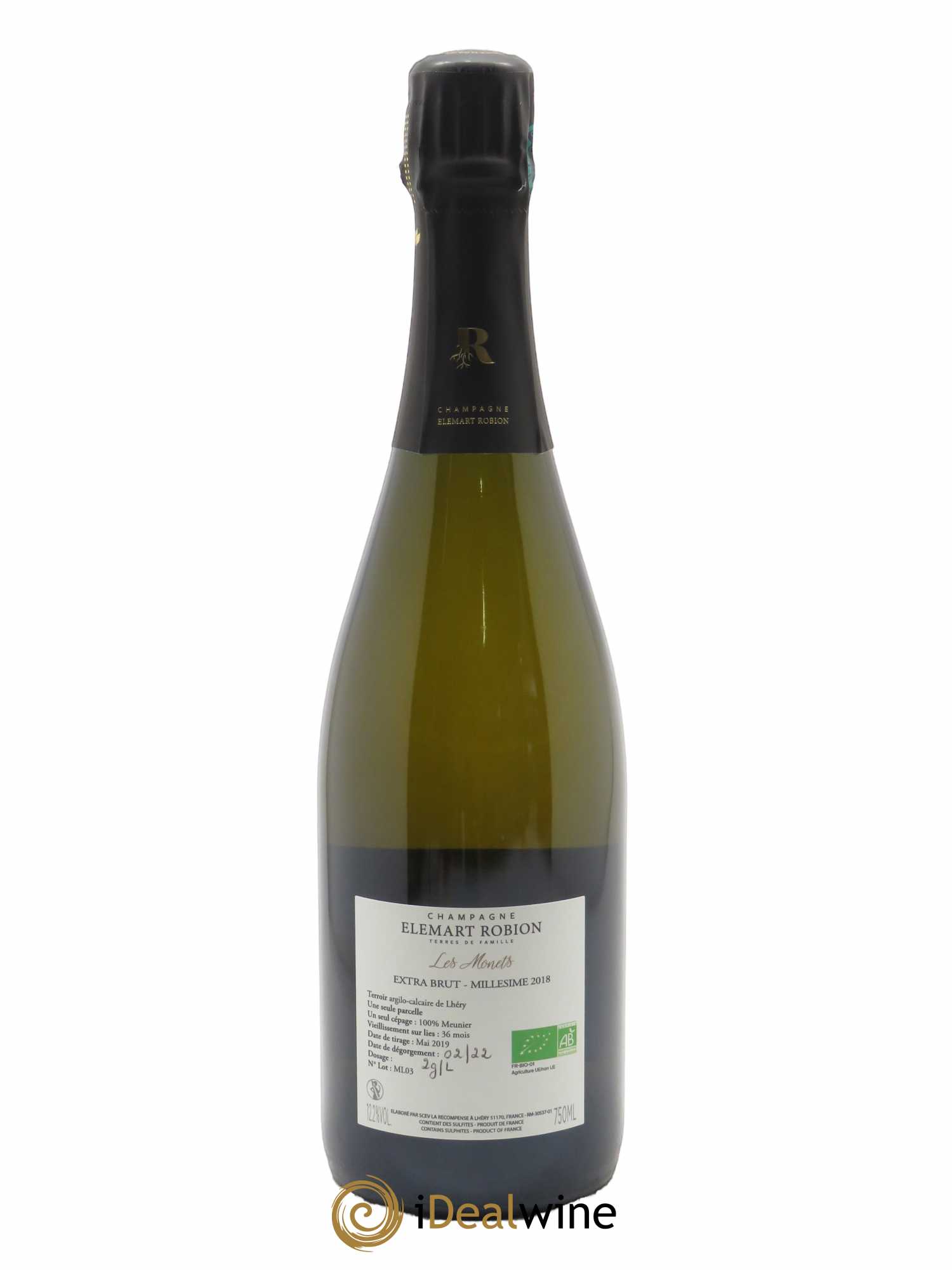 Les Monets Parcellaire Extra Brut Elemart Robion  2018 - Lot de 1 Bouteille