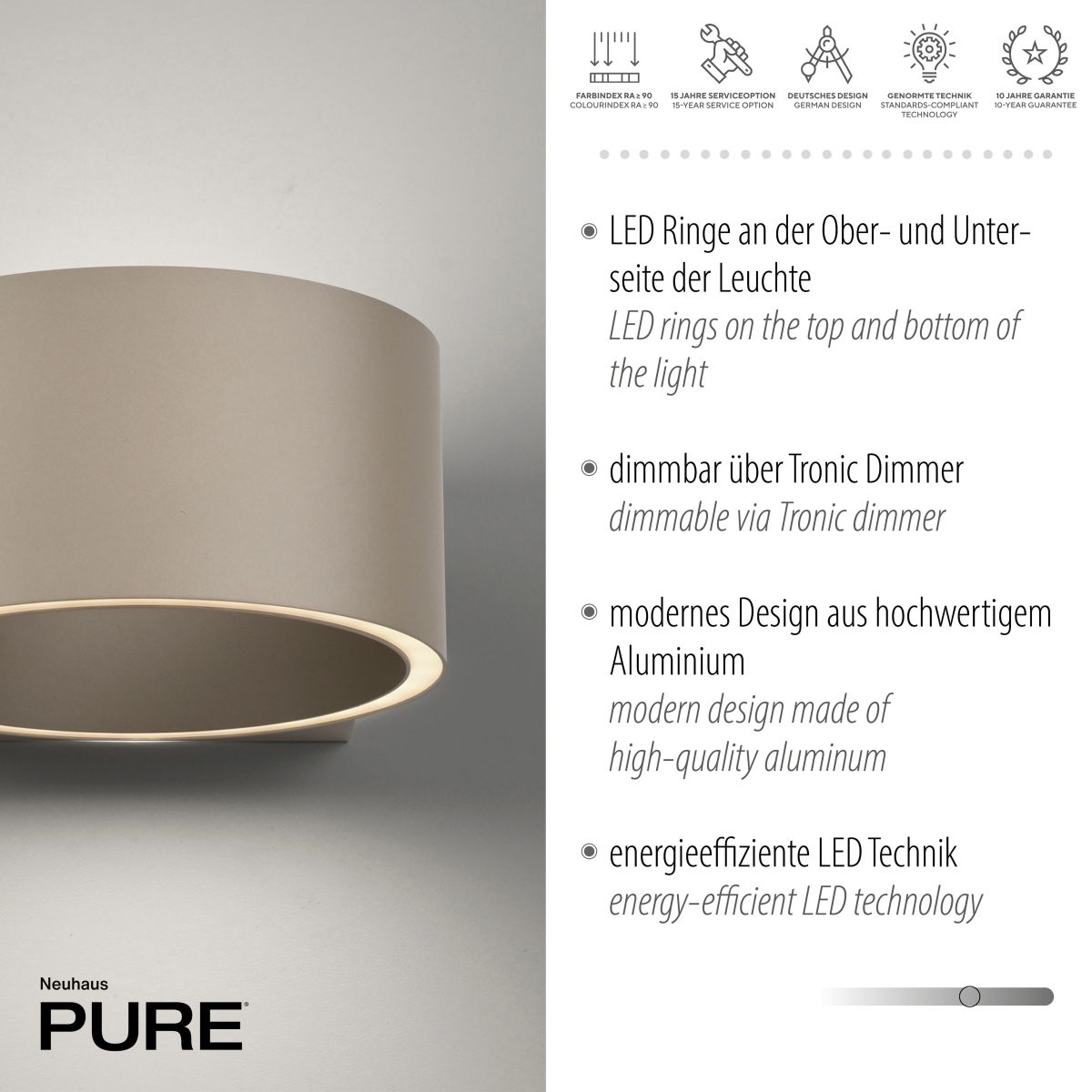 Paul Neuhaus LED Wandlampe Pure Clipse Bronze