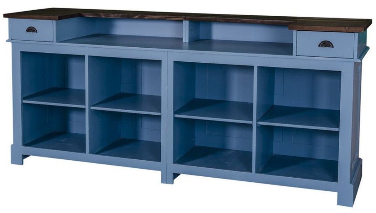 Casa Padrino Barschrank Landhausstil Thekenschrank Blau / Schwarz 240 x 65 x H. 107 cm - Ladentheke im Landhausstil