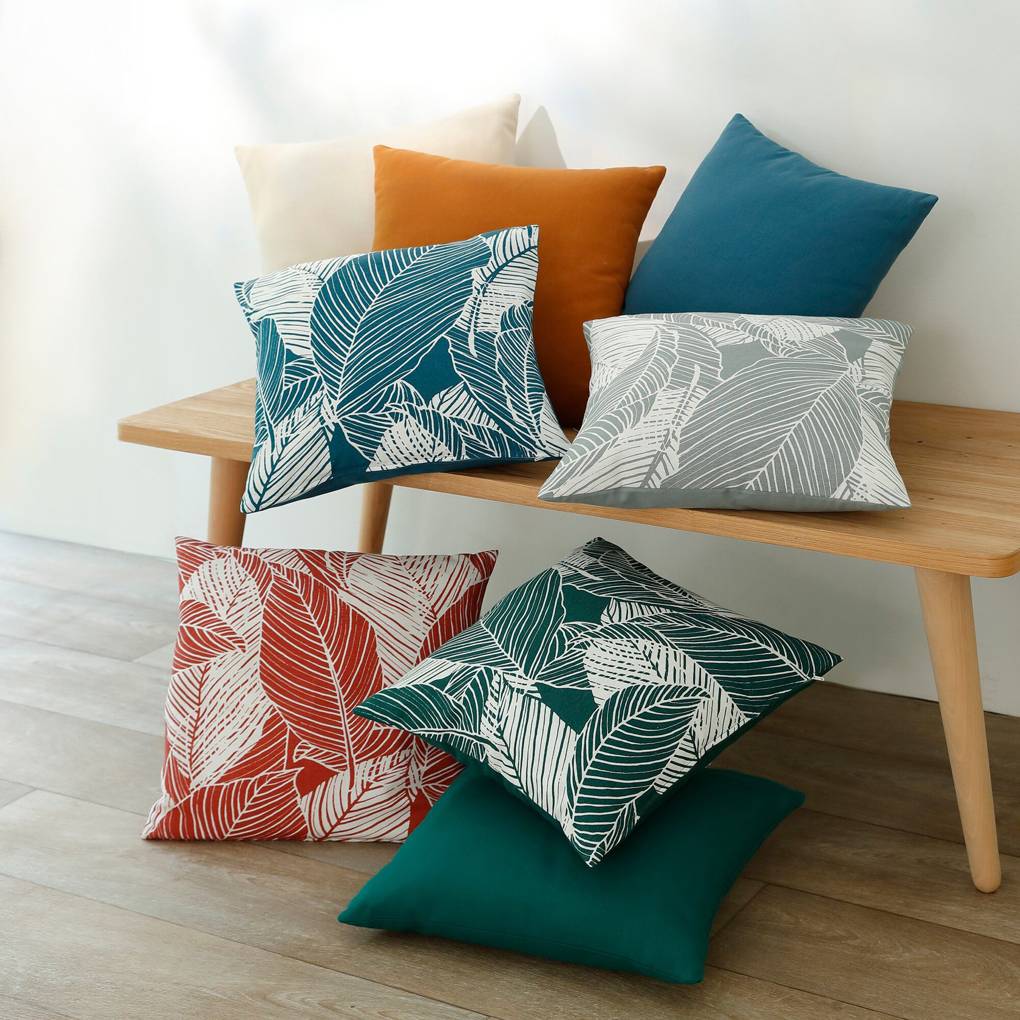 Housse de coussin carrée imprimé feuillage