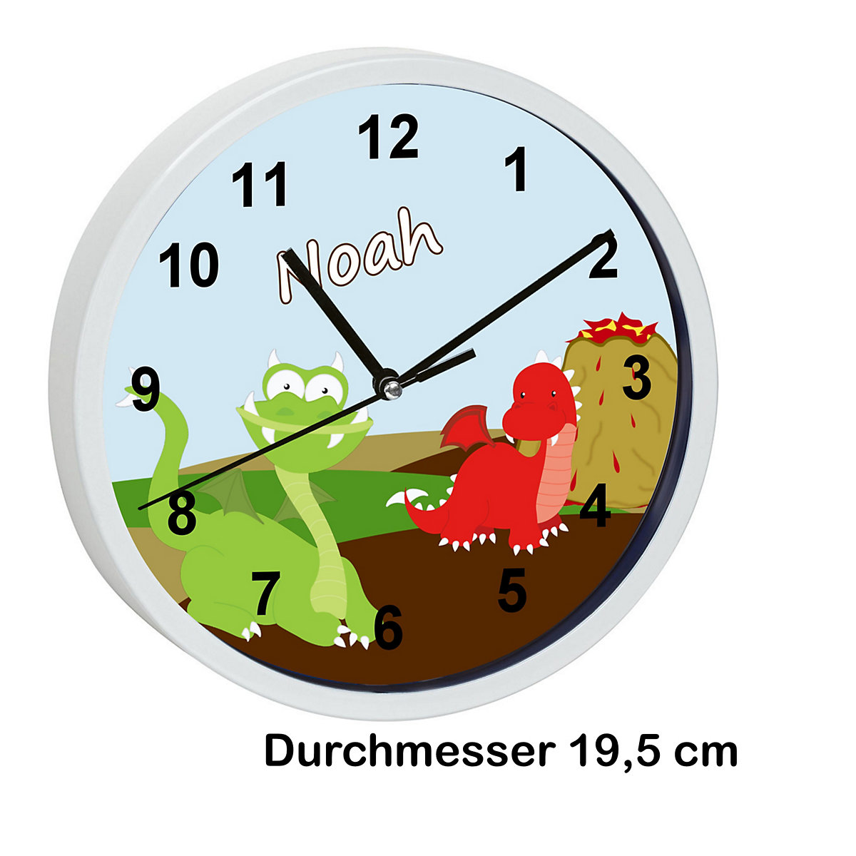 Kinder Wanduhr personalisiert mit Name Drache