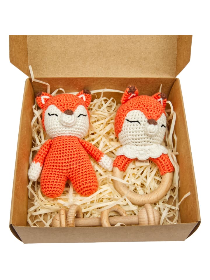 miniHeld Handgestrickter Fuchs Fuzzy Set Babyrassel Holz Baumwolle 15 cm 0 Monate günstig kaufen onesize