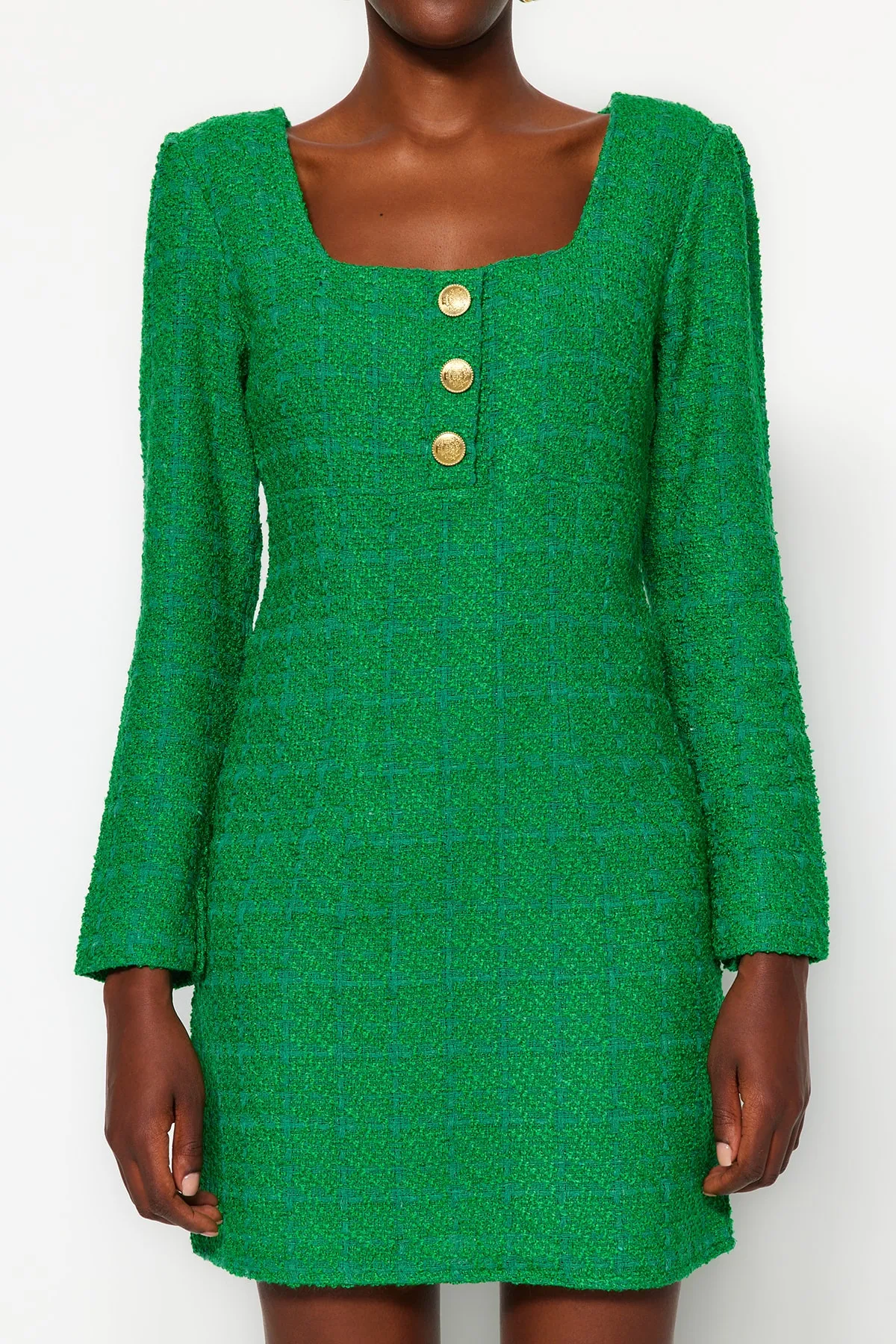 Trendyol Collection  Grünes Tweed-Webkleid TWOAW23EL00938