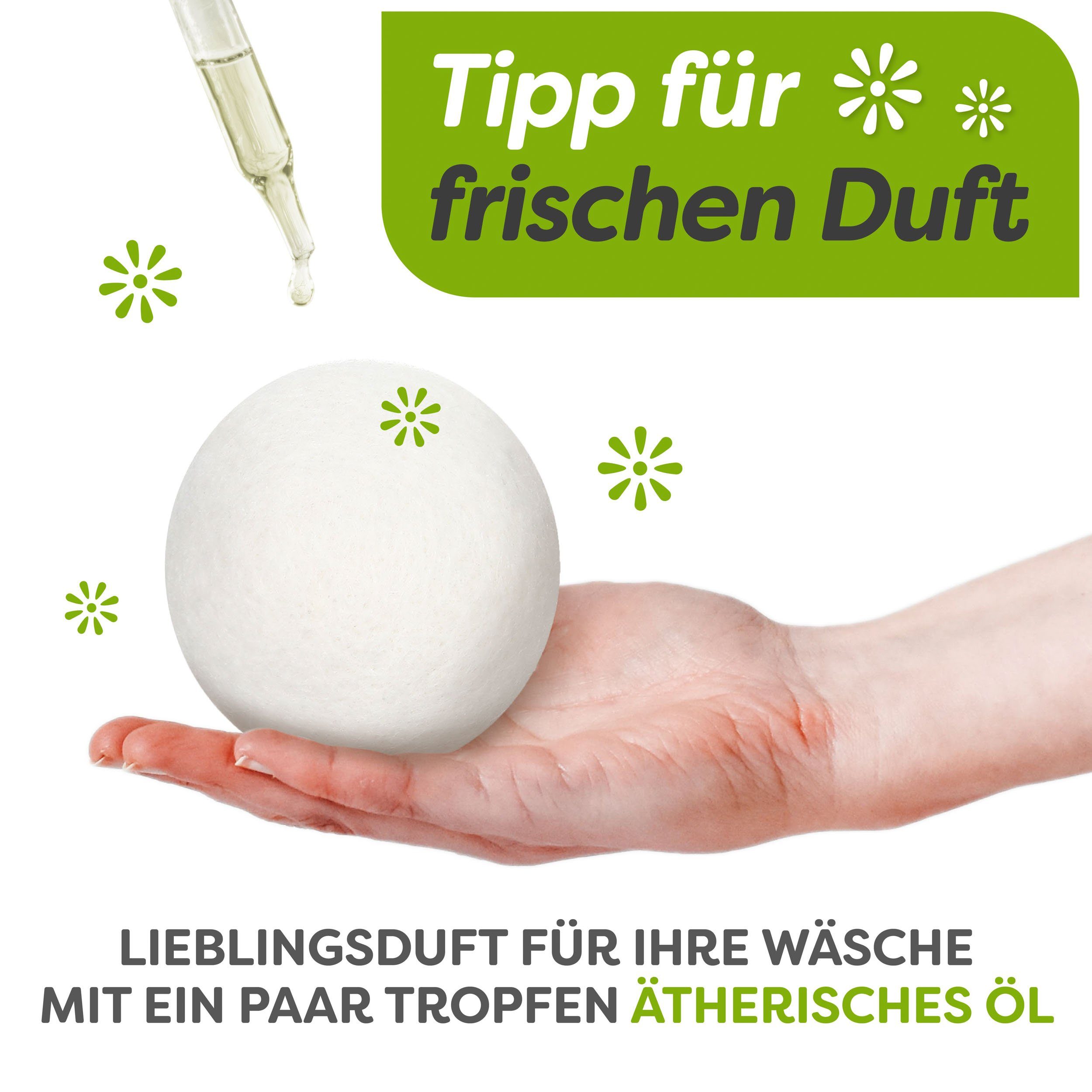 Praknu Trocknerball Trocknerbälle für Wäschetrockner 6er Set (Set, 6-St., 6 Bälle inkl. Jute Beutel für platzsparende Aufbewahrung), Öko Schafwolle aus Neuseeland - Verkürzt Trocknungszeit - Energiesparend