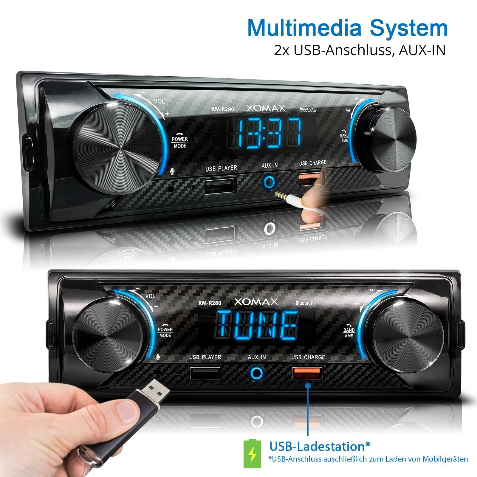 XOMAX XM-R280 Autoradio mit Bluetooth, 2. USB mit Ladefunktion, Aux, 1 DIN Autoradio