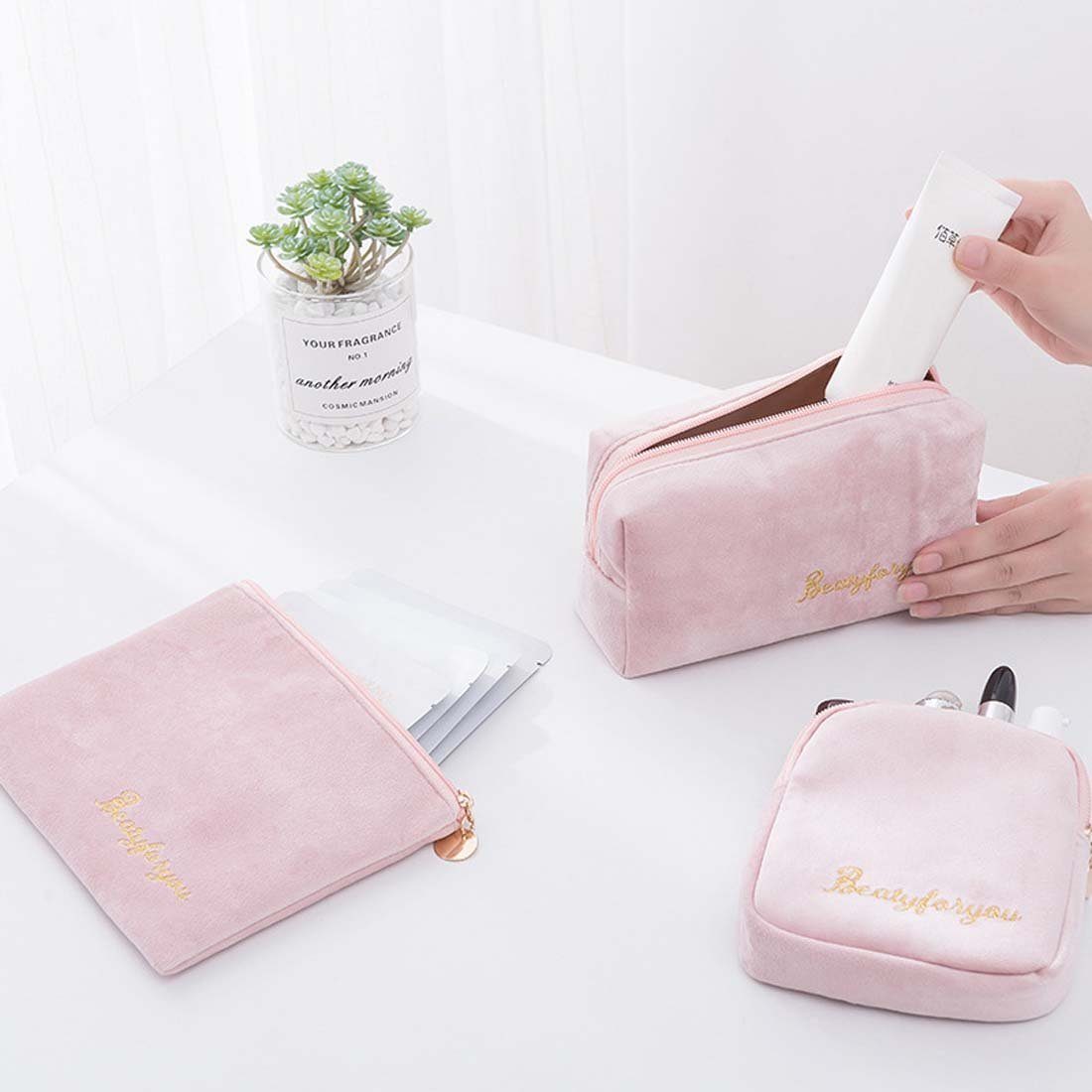 FIDDY Aufbewahrungstasche Tragbare Make-up-Aufbewahrungstasche für Damen (vierteiliges Set aus tragbaren Aufbewahrungstaschen mit großem Fassungsvermögen, 4-tlg)