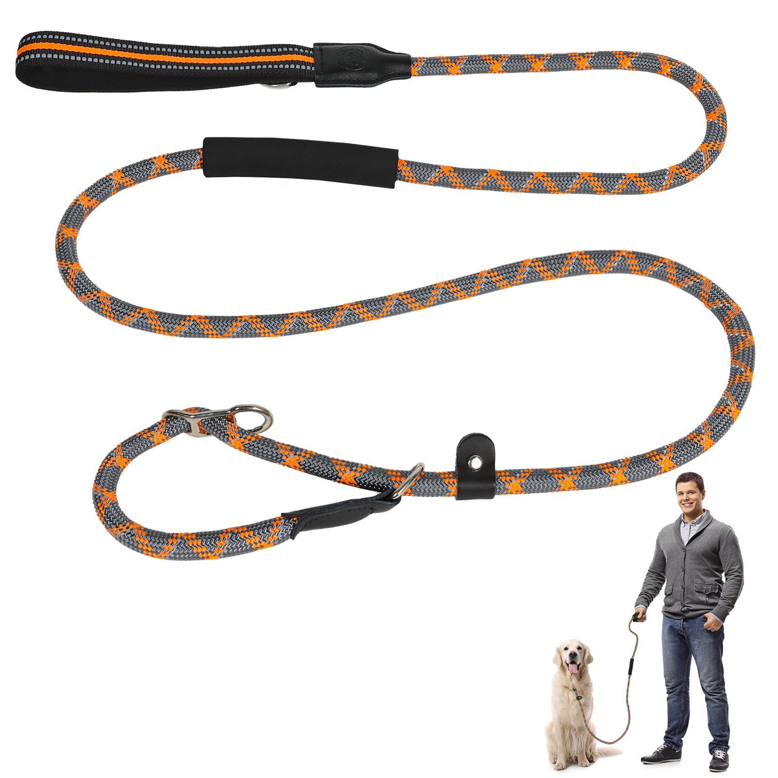 CALIYO Hundeleine Retrieverleine mit Zugstopp,Reflektierende Seilleine 180 cm Hundeleine, Nylon
