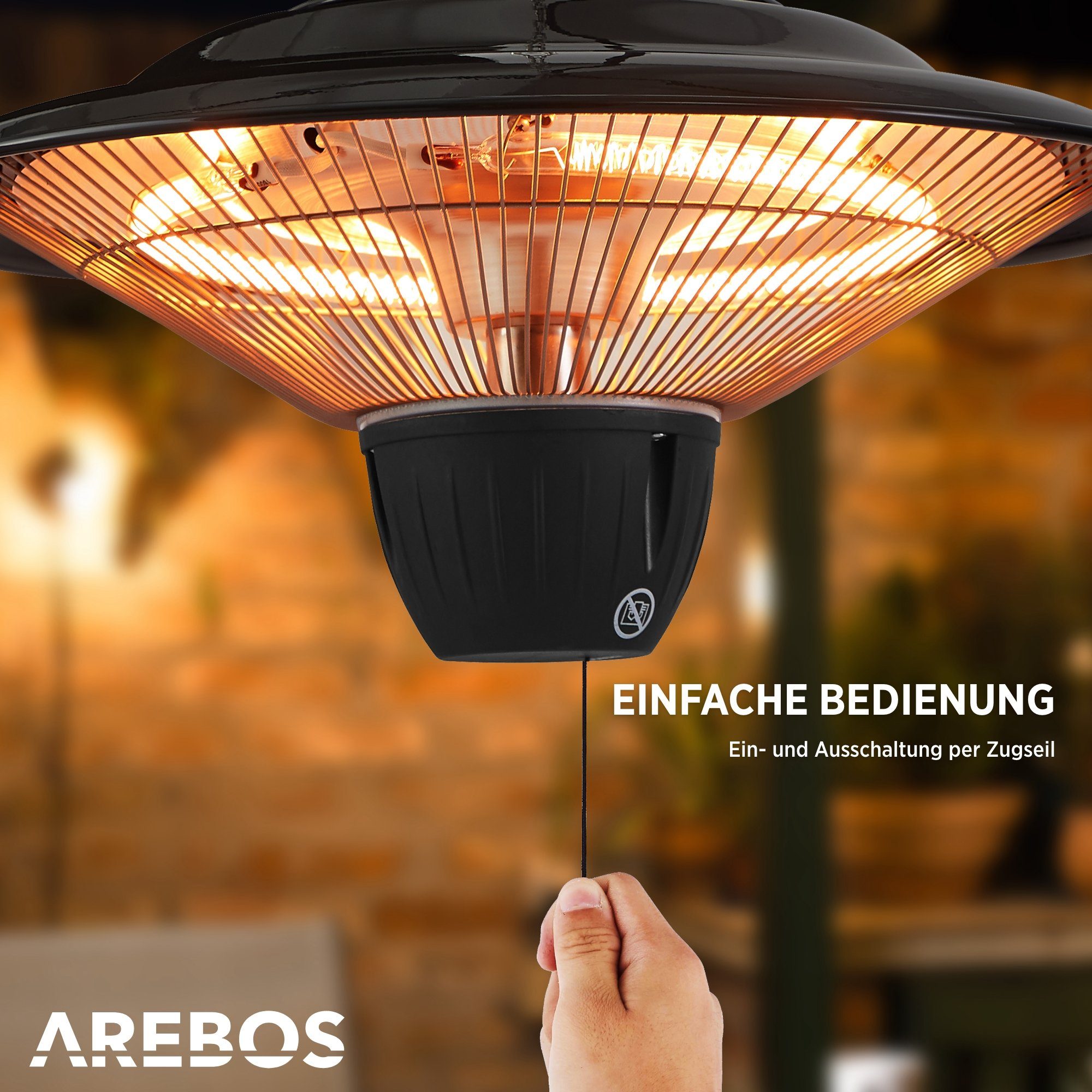 Arebos Heizstrahler 1500 W Deckenheizstrahler, Schwarz mit Zugschalter