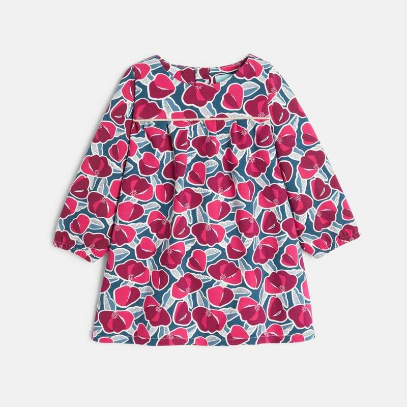 Robe molleton fleurie et legging rose bébé fille